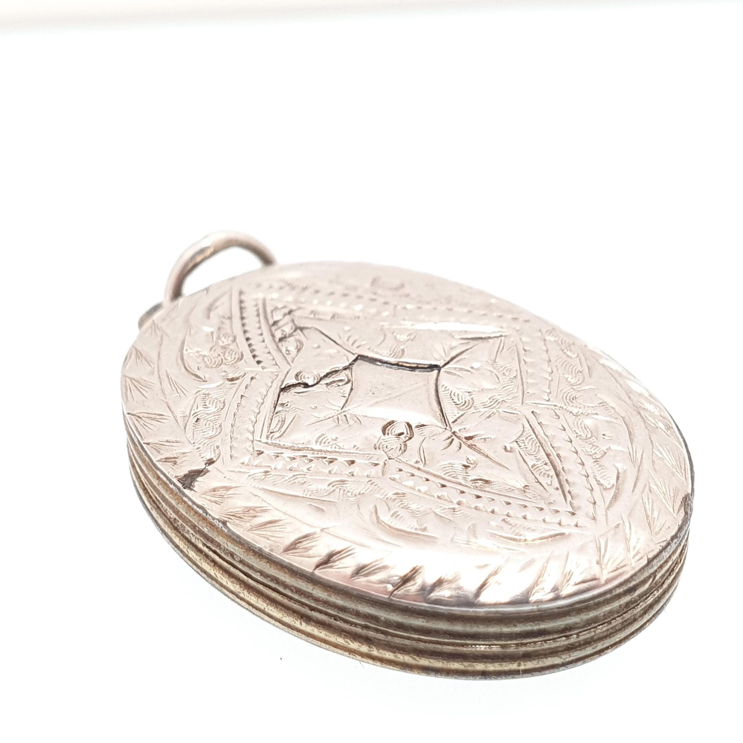 Antique Victorian Solid Silver Oval Locket Back and Front Hand Engraved Pendant Picture Photo Vintage Womens Jewelry Jewellery