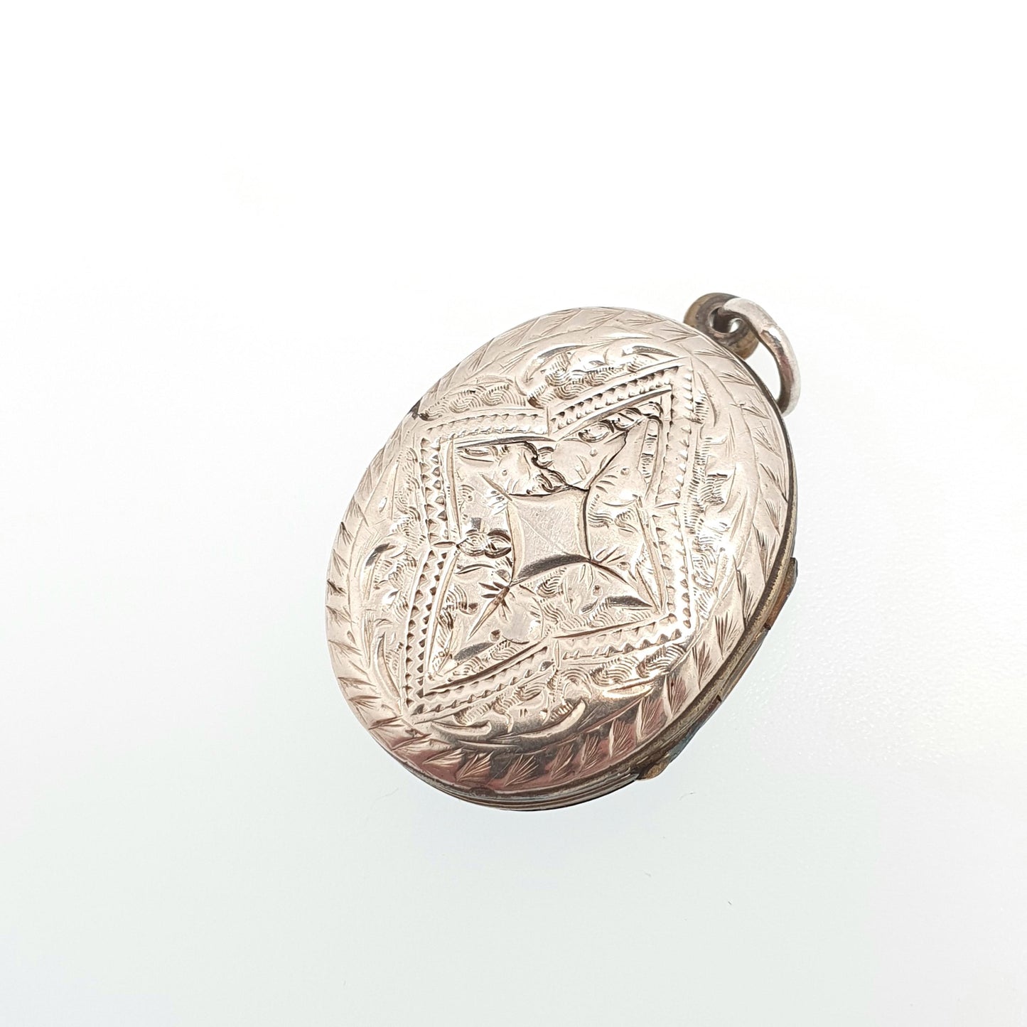 Antique Victorian Solid Silver Oval Locket Back and Front Hand Engraved Pendant Picture Photo Vintage Womens Jewelry Jewellery