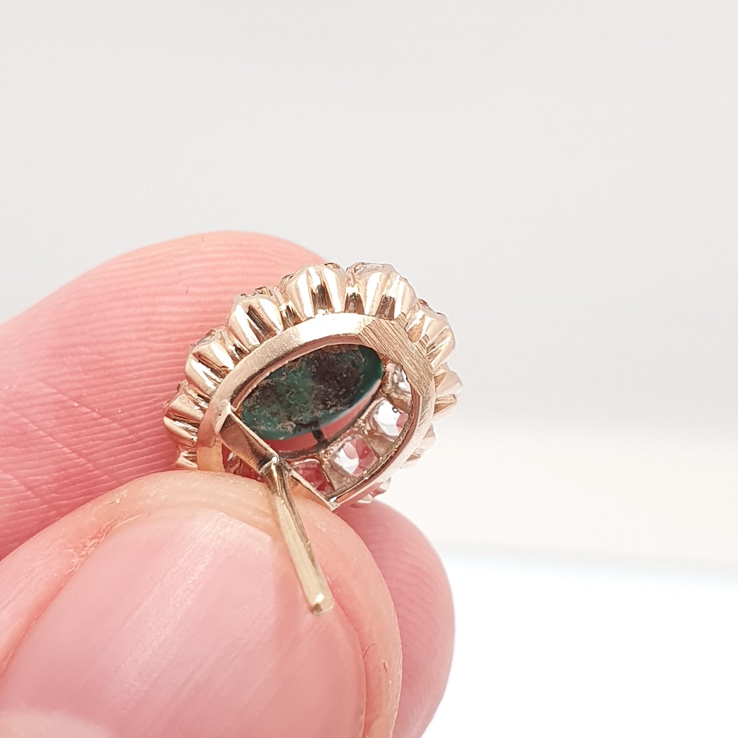 Vintage 10k 10kt Rose Gold Turquoise Earrings White Spinel Cluster Halo Stud Solid 417 Victorian Style Jewelry Womens Jewellery