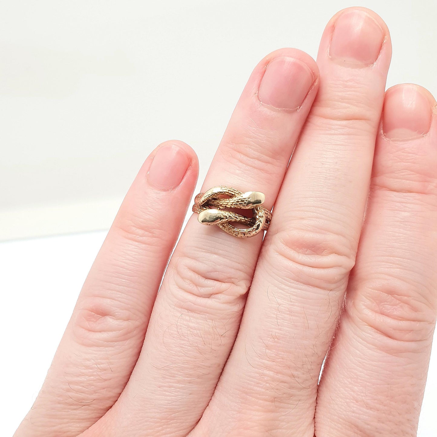 Vintage 9ct 9k Gold Snake Ring Double Snakes Solid 9kt 9kt Victorian Revival Hallmark Retro Reptile Animal Jewelry Jewellery