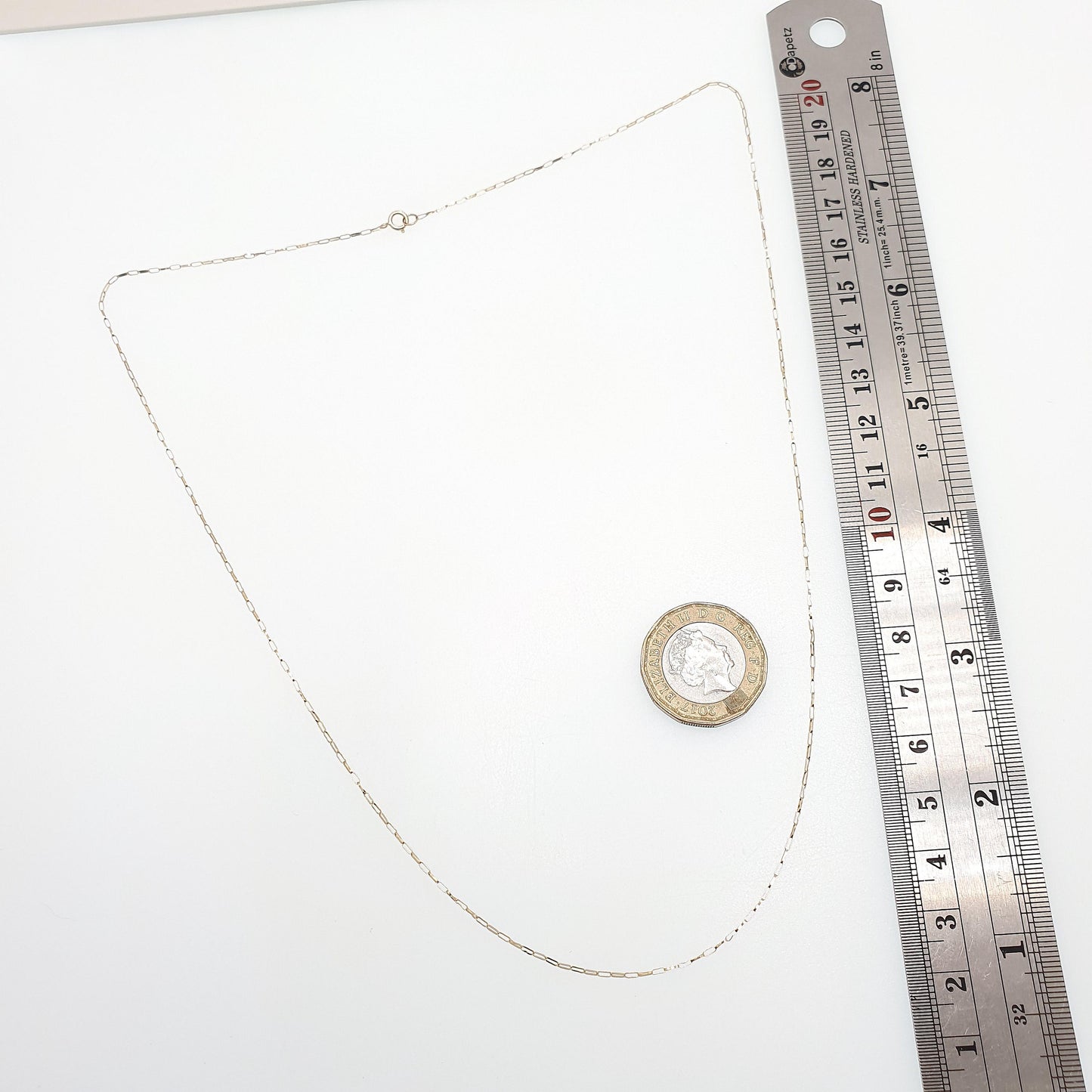 Vintage 9k 9ct Gold Chain Necklace Long Box Link Rectangular 52cm 20.4" 0.58g Solid 375 Yellow Womens Mens Jewellery Jewelry