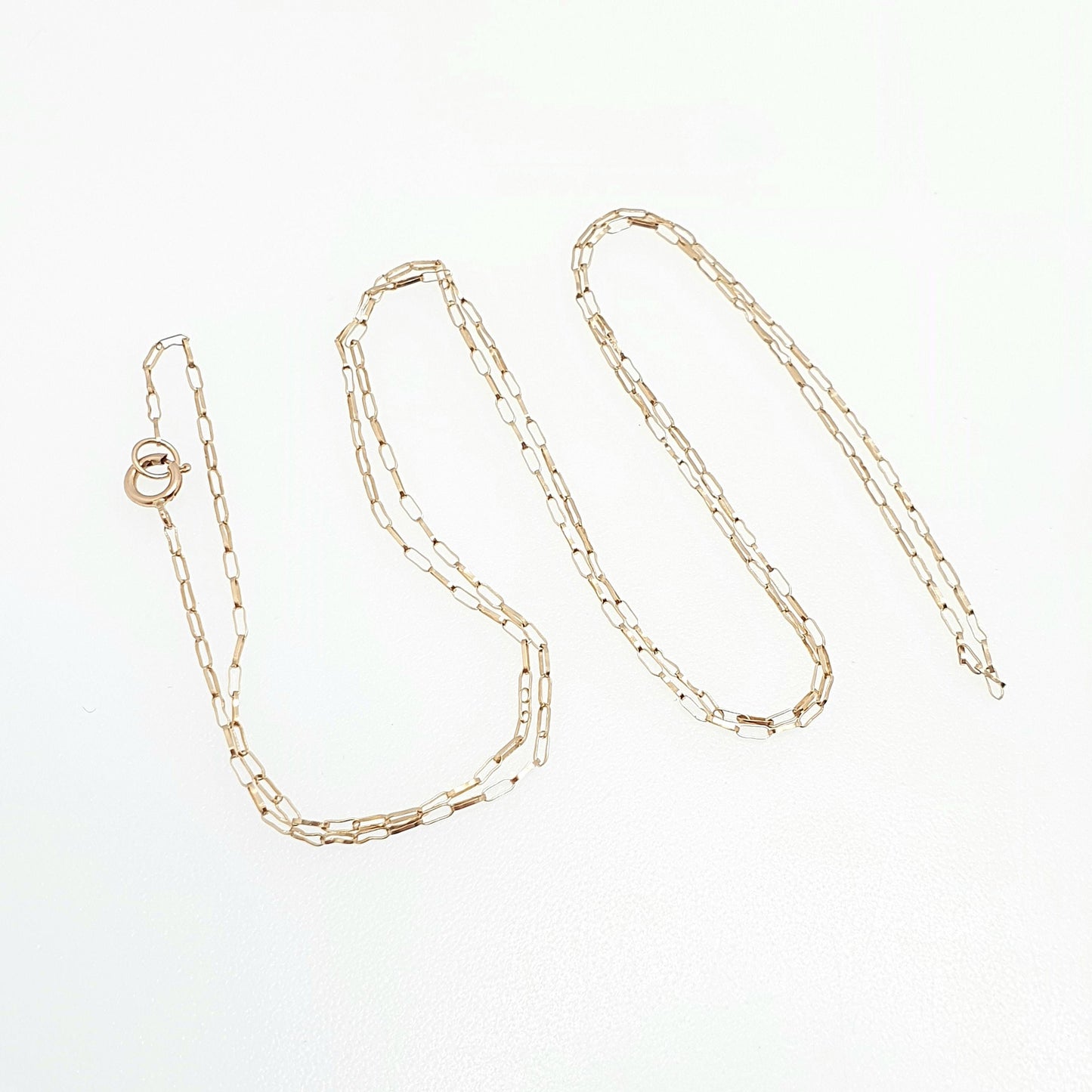 Vintage 9k 9ct Gold Chain Necklace Long Box Link Rectangular 52cm 20.4" 0.58g Solid 375 Yellow Womens Mens Jewellery Jewelry