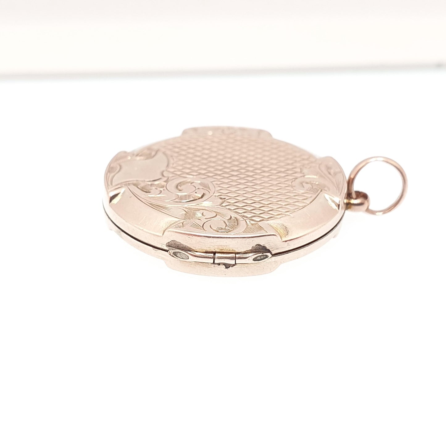 Antique Victorian 9ct Gold Locket Chequered Round Circle Solid 9k 375 Back & Front Pendant Necklace Jewelry Jewellery