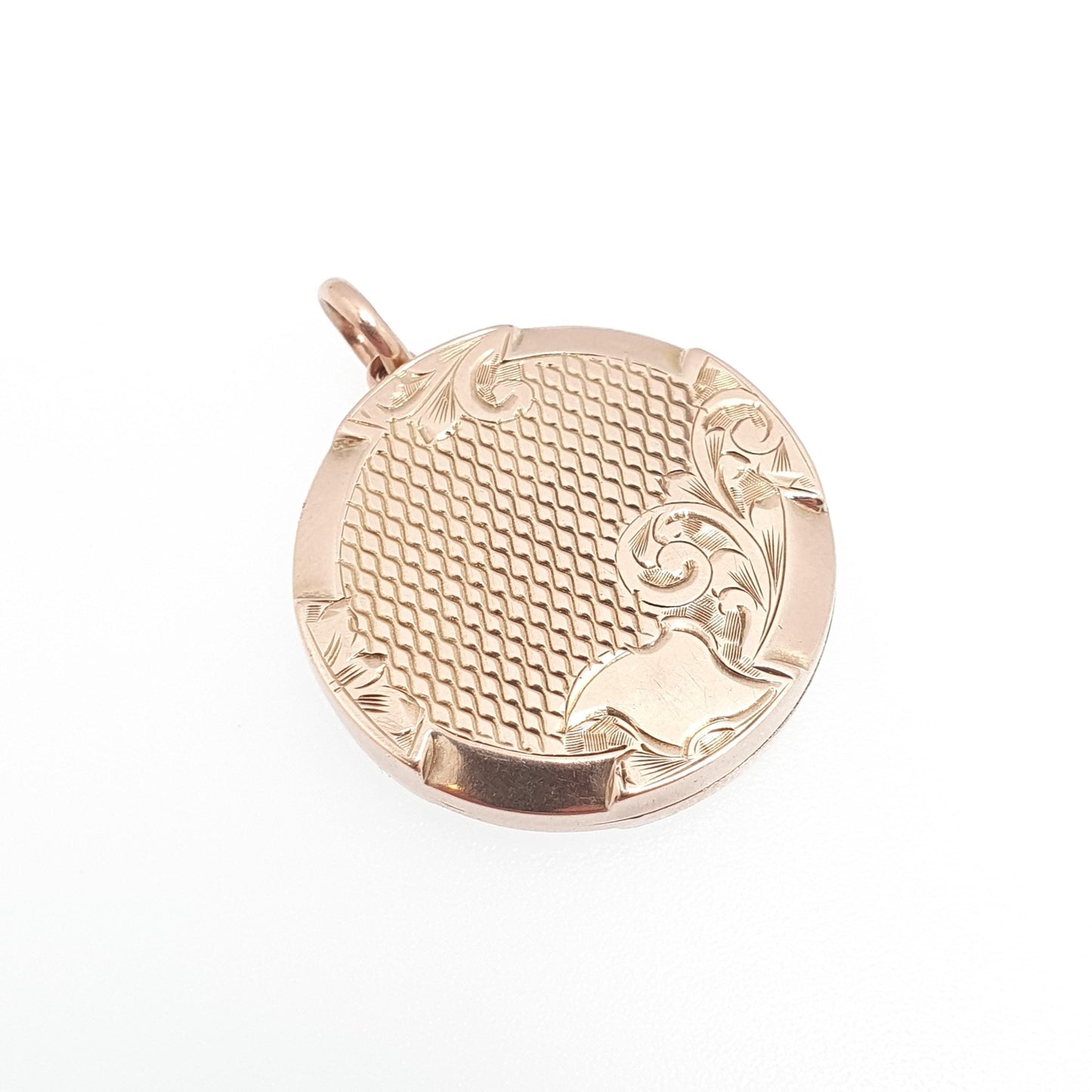 Antique Victorian 9ct Gold Locket Chequered Round Circle Solid 9k 375 Back & Front Pendant Necklace Jewelry Jewellery