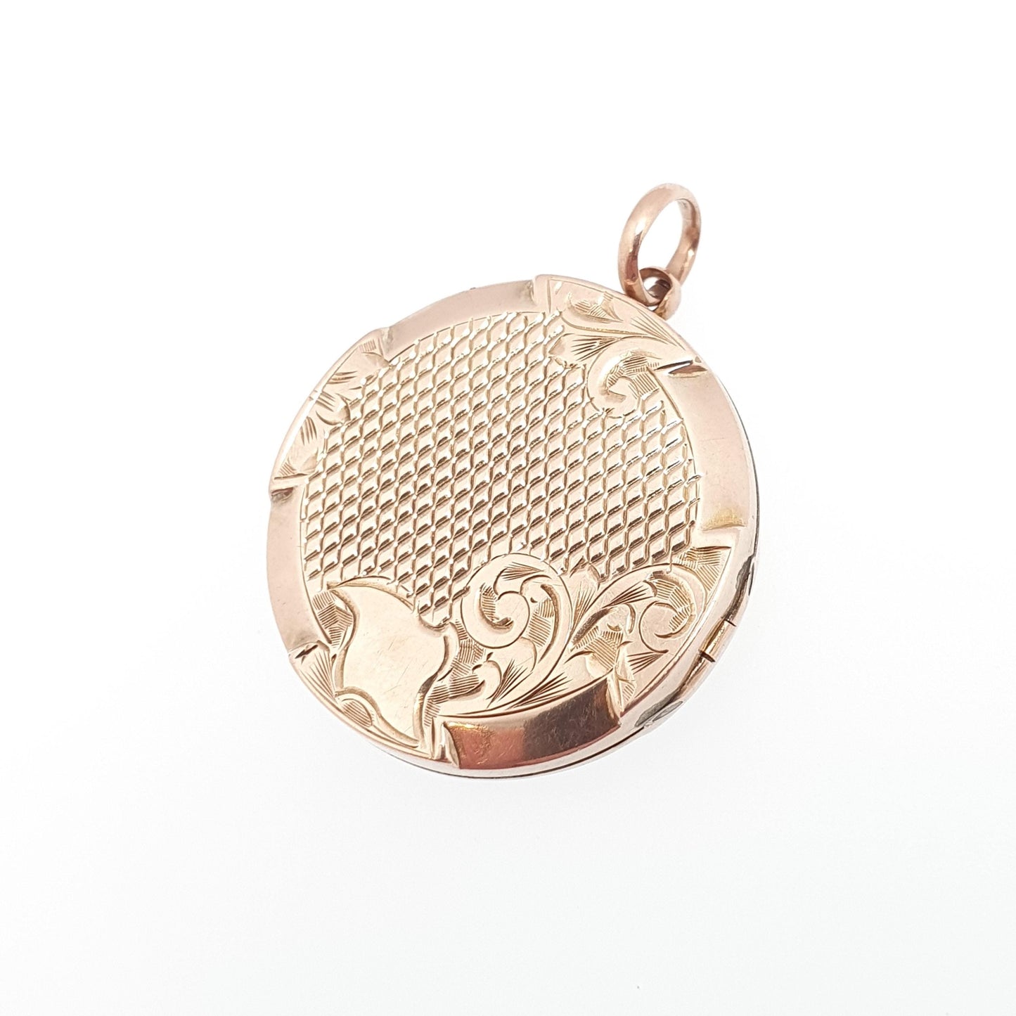 Antique Victorian 9ct Gold Locket Chequered Round Circle Solid 9k 375 Back & Front Pendant Necklace Jewelry Jewellery