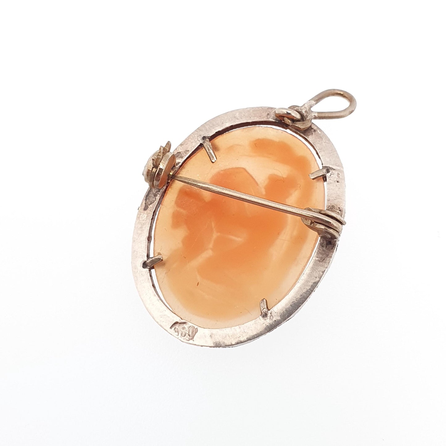 Antique Solid Silver Cherub Lyre Cameo Brooch Pendant Grace Art Deco Shell Hand Carved Necklace Vintage Jewellery Jewelry