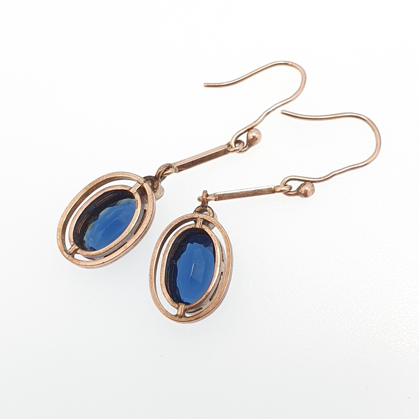 Antique Rolled Gold Sapphire Paste Earrings Seed Pearl Rose Gold Filled Oval Cut Genuine Edwardian 9ct Gold Hooks Vintage Jewellery Jewelry