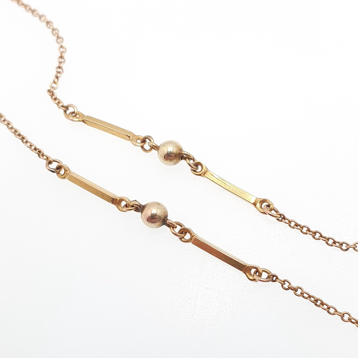 Antique 9ct 9k Gold Chain Necklace Bar & Bead Ball Edwardian 1900s 43cm 16.9" 2.30g Solid 9kt Vintage Jewelry