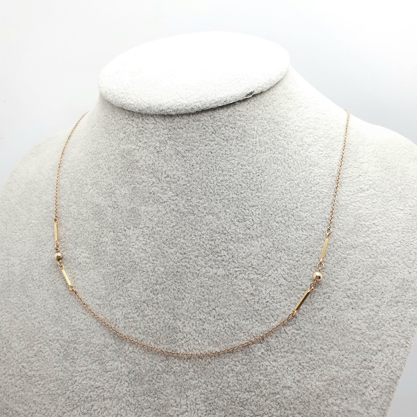 Antique 9ct 9k Gold Chain Necklace Bar & Bead Ball Edwardian 1900s 43cm 16.9" 2.30g Solid 9kt Vintage Jewelry
