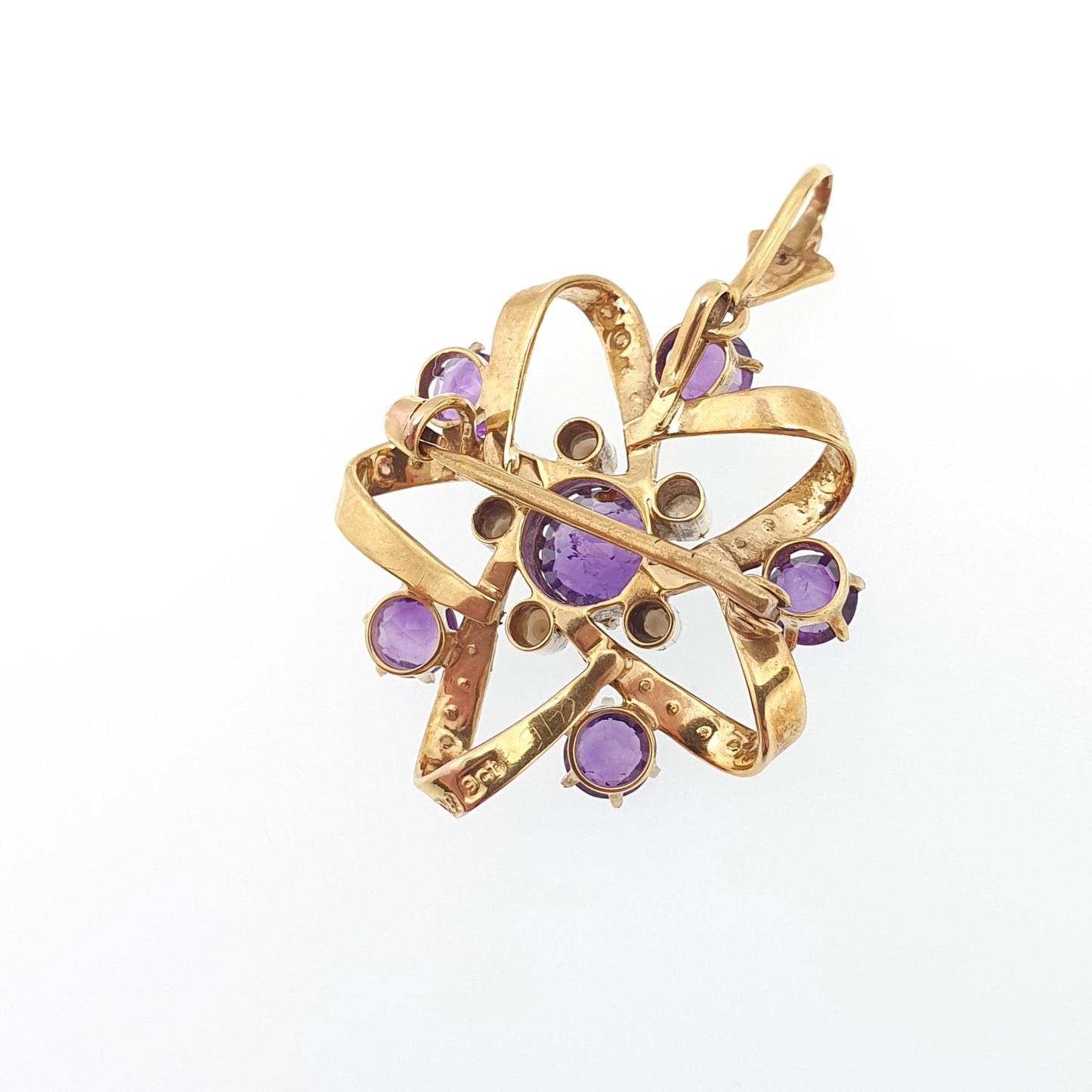 Antique 9ct Gold Amethyst Pendant Star Shape Necklace Brooch Seed Pearl Edwardian Solid 9k 9kt Vintage Jewellery Jewelry