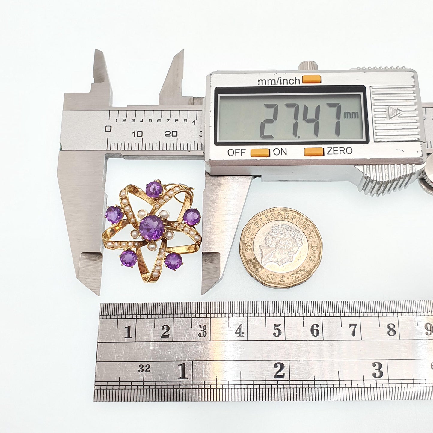 Antique 9ct Gold Amethyst Pendant Star Shape Necklace Brooch Seed Pearl Edwardian Solid 9k 9kt Vintage Jewellery Jewelry