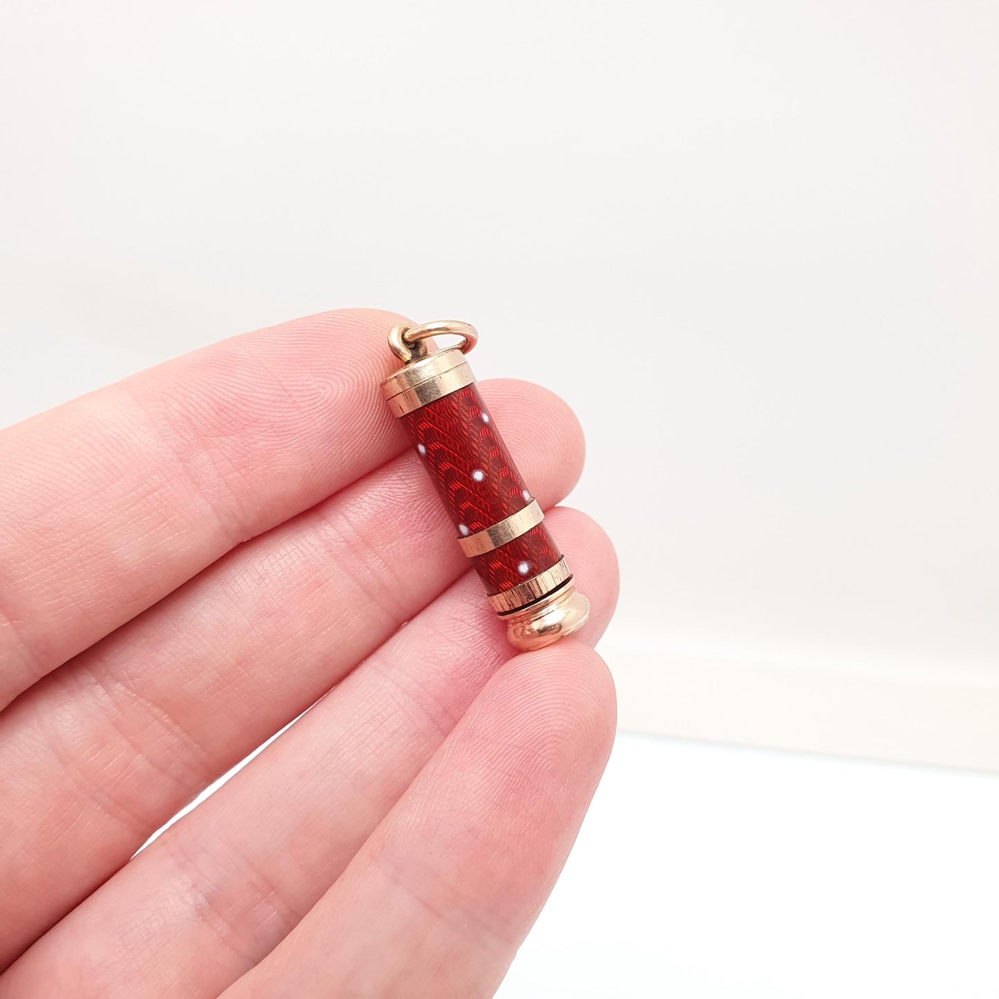 Antique Rolled Gold Polka Dot Enamel Pencil Pendant Necklace Propelling Gold Filled Fob Vintage Jewellery Jewelry