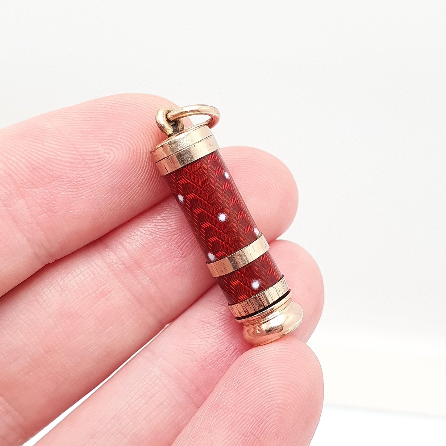 Antique Rolled Gold Polka Dot Enamel Pencil Pendant Necklace Propelling Gold Filled Fob Vintage Jewellery Jewelry