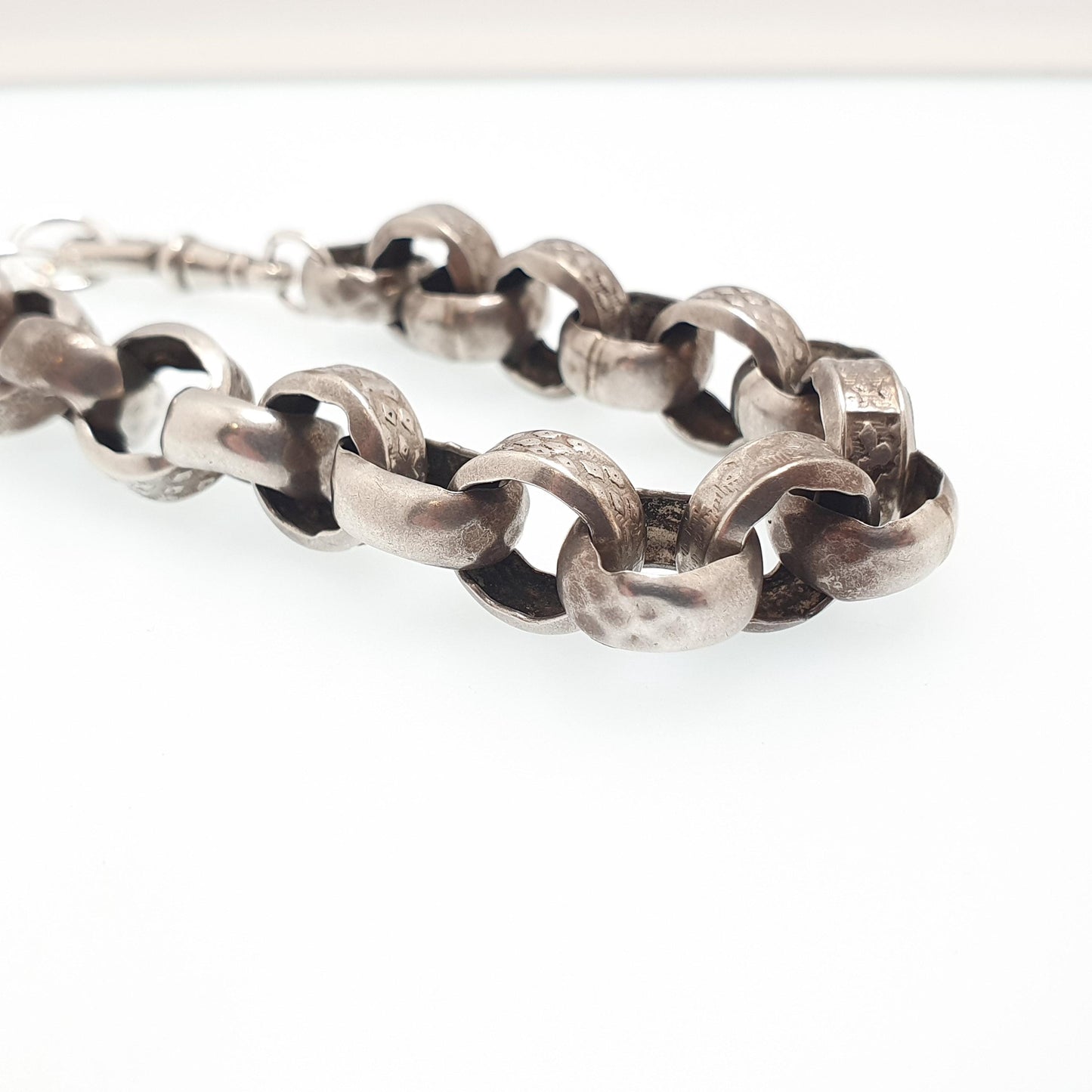 Antique Victorian Sterling Silver Belcher Link Bracelet Dog Clip Large Rolo 20.19g 20cm Round Albert Chain Vintage Jewelry Jewellery
