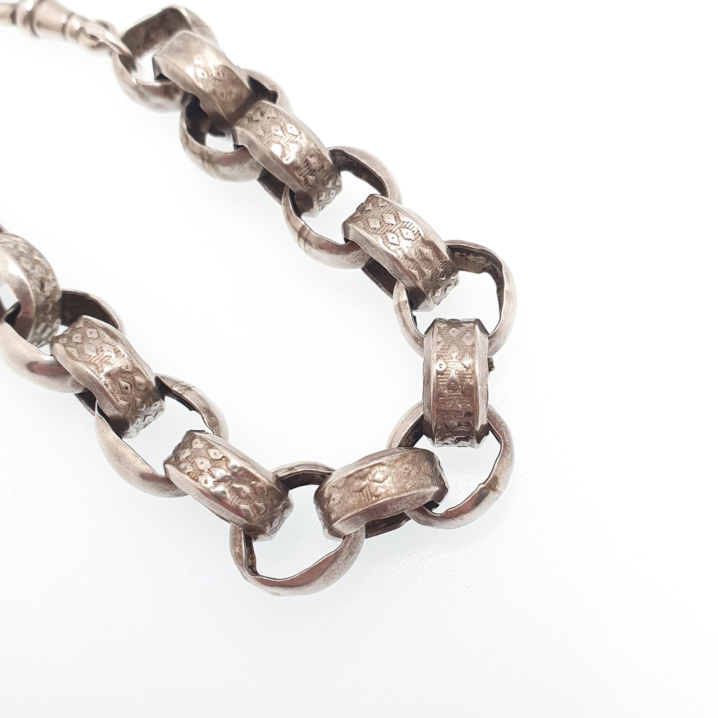 Antique Victorian Sterling Silver Belcher Link Bracelet Dog Clip Large Rolo 20.19g 20cm Round Albert Chain Vintage Jewelry Jewellery