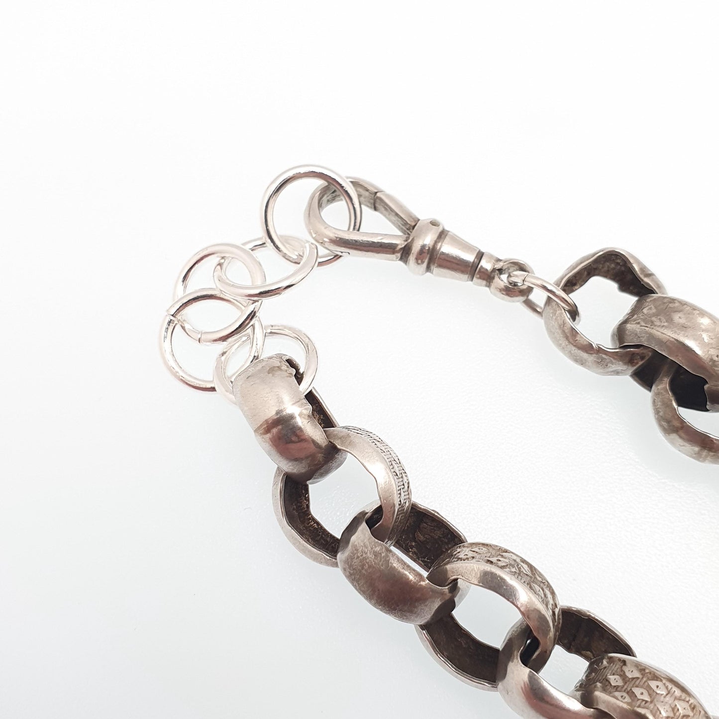 Antique Victorian Sterling Silver Belcher Link Bracelet Dog Clip Large Rolo 20.19g 20cm Round Albert Chain Vintage Jewelry Jewellery
