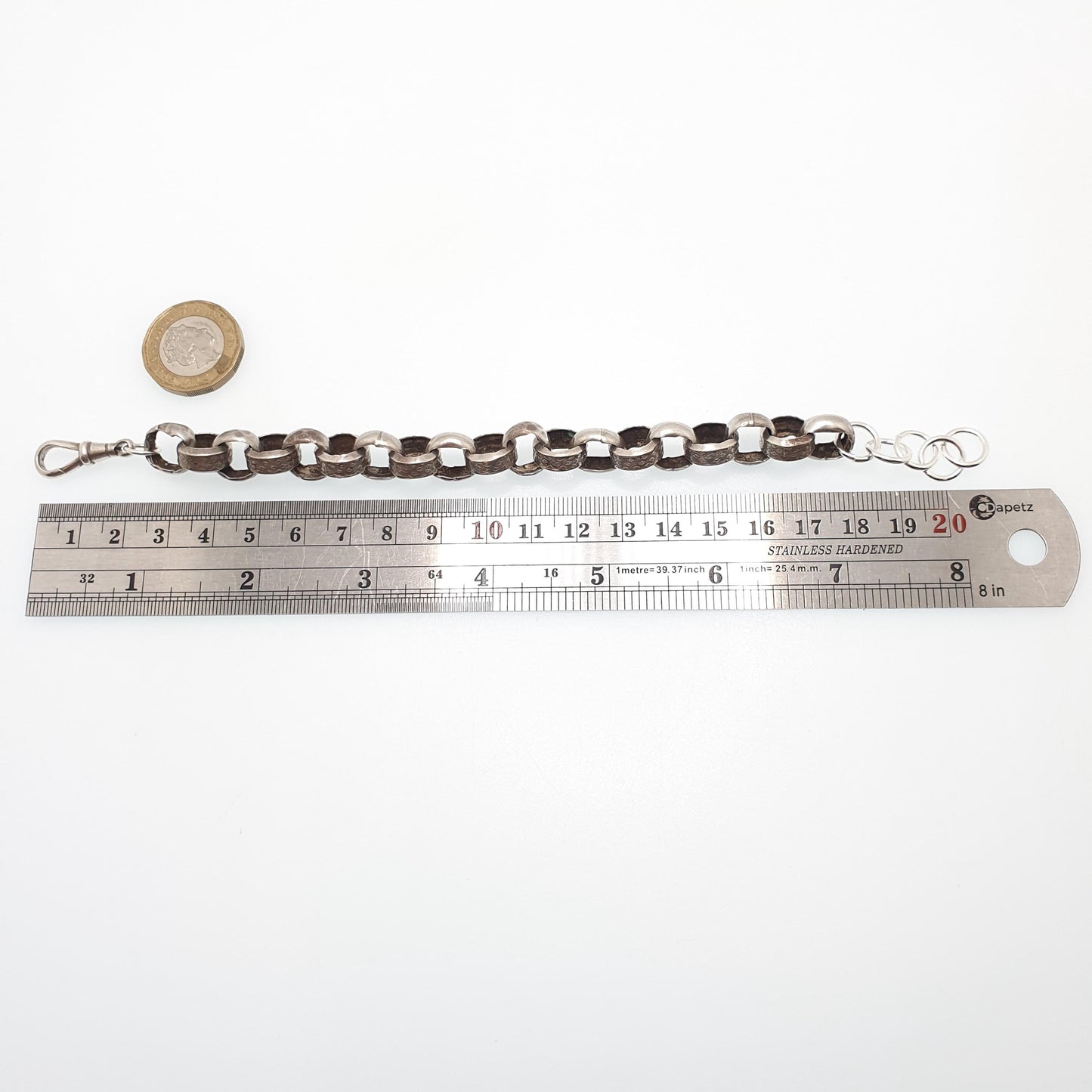 Antique Victorian Sterling Silver Belcher Link Bracelet Dog Clip Large Rolo 20.19g 20cm Round Albert Chain Vintage Jewelry Jewellery