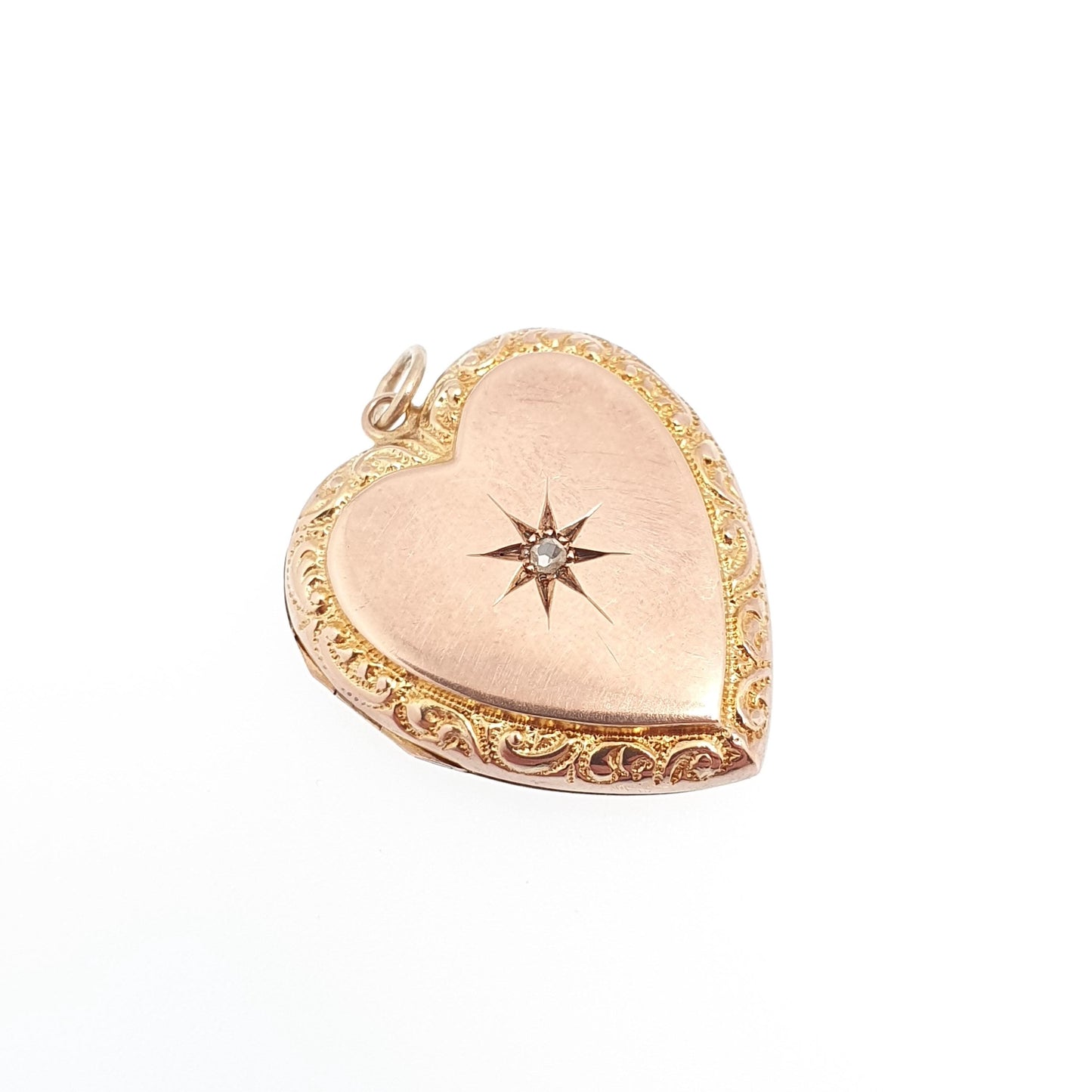 Antique Diamond Heart Locket 9ct 9k Gold Back and Front Pendant Star Engraved Necklace Jewelry Womens Jewellery