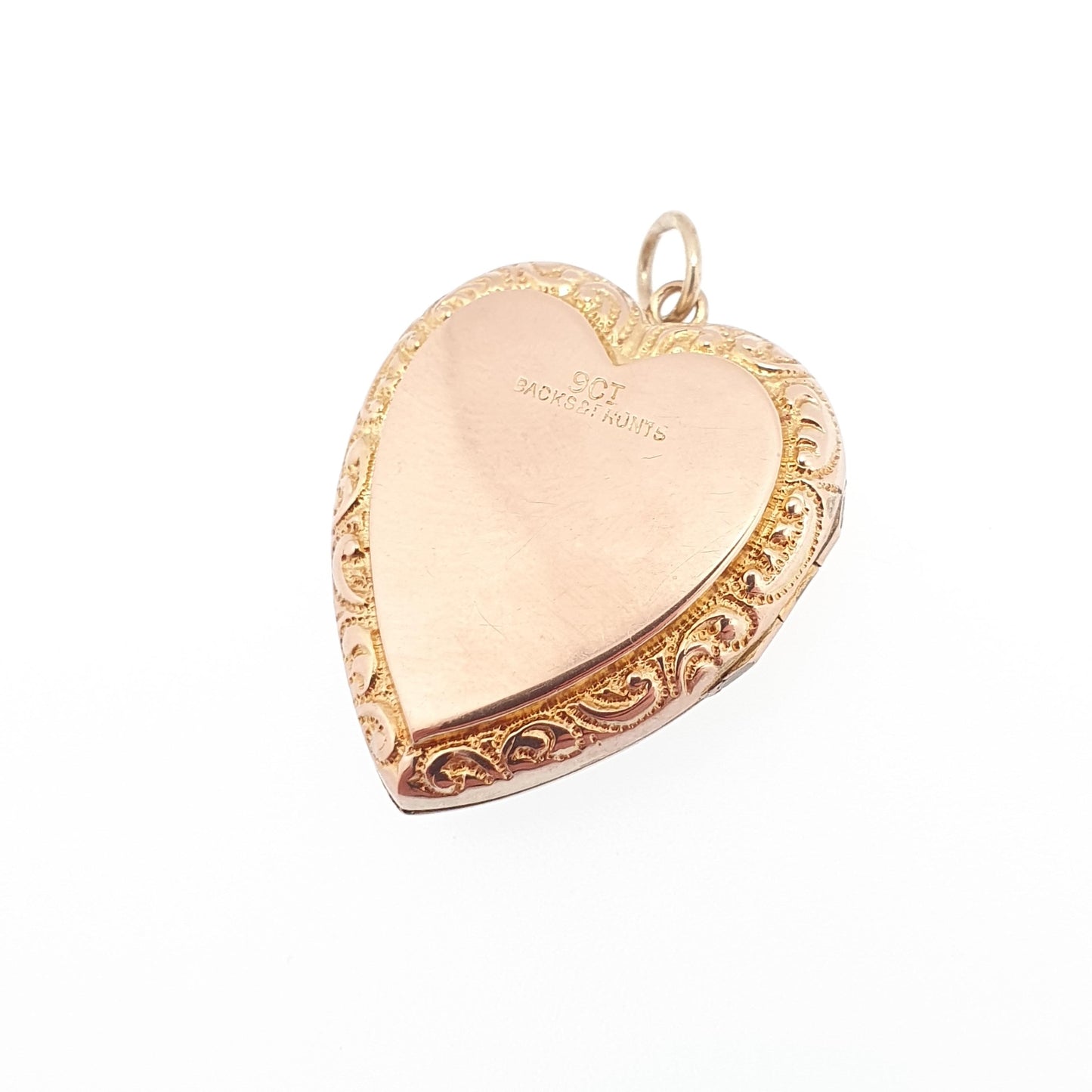 Antique Diamond Heart Locket 9ct 9k Gold Back and Front Pendant Star Engraved Necklace Jewelry Womens Jewellery