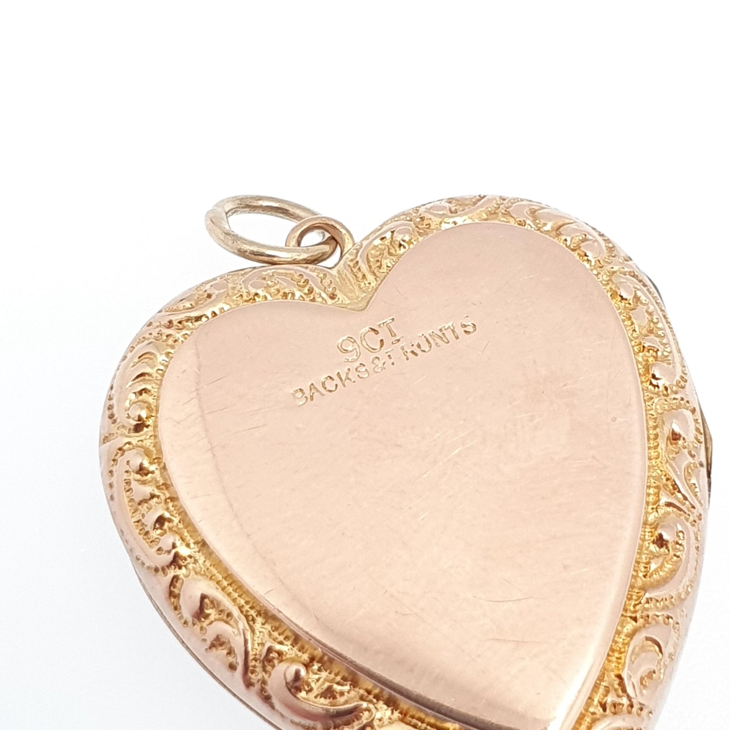 Antique Diamond Heart Locket 9ct 9k Gold Back and Front Pendant Star Engraved Necklace Jewelry Womens Jewellery