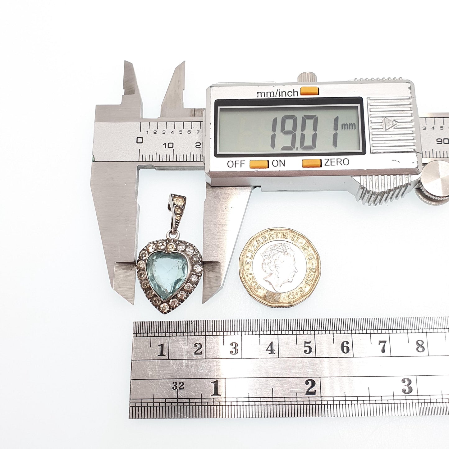 Antique Victorian Solid Silver Heart Pendant Aquamarine Paste Necklace Puffer Love Sparkly Vintage Jewellery Jewelry