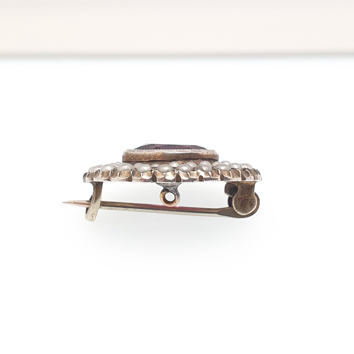 Antique Solid Silver Amethyst Paste Brooch Victorian Seed Pearl Oval 1800s Vintage Womens Jewelry Jewellery