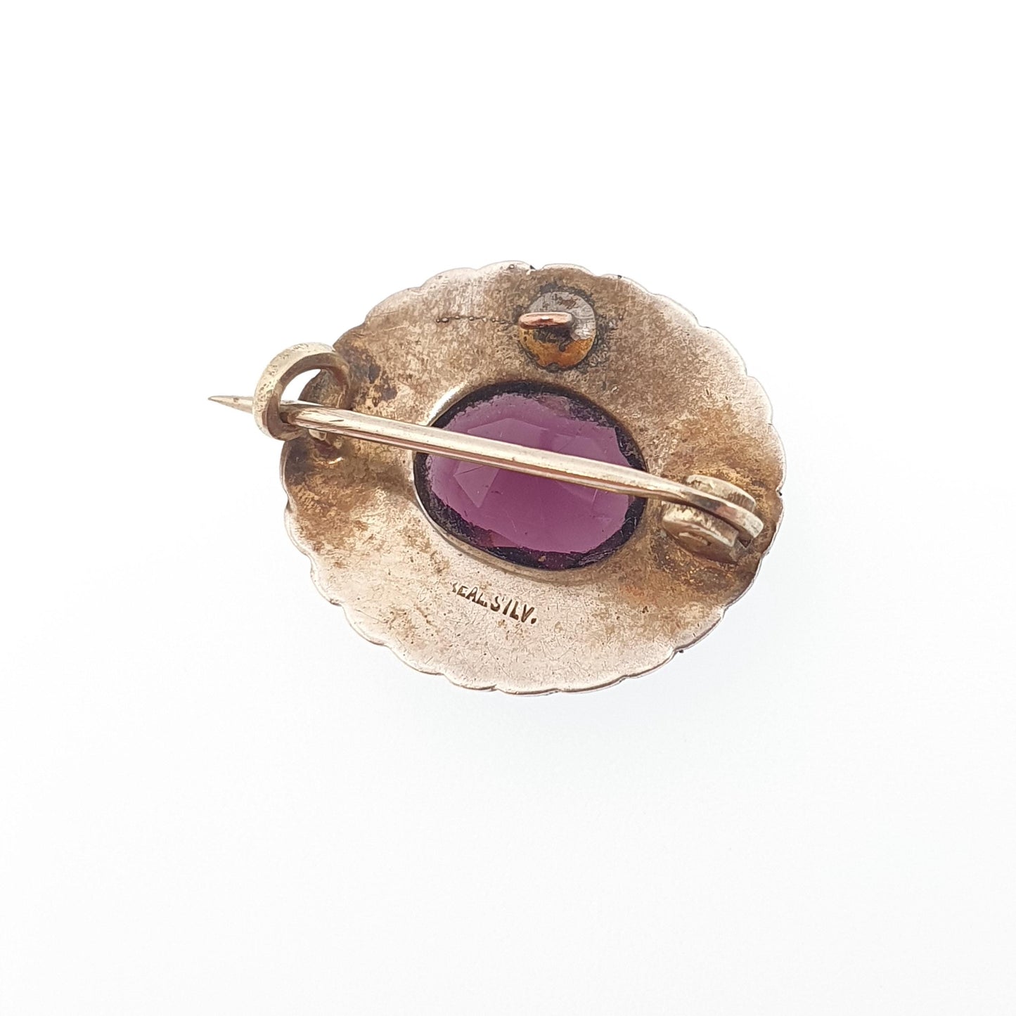 Antique Solid Silver Amethyst Paste Brooch Victorian Seed Pearl Oval 1800s Vintage Womens Jewelry Jewellery