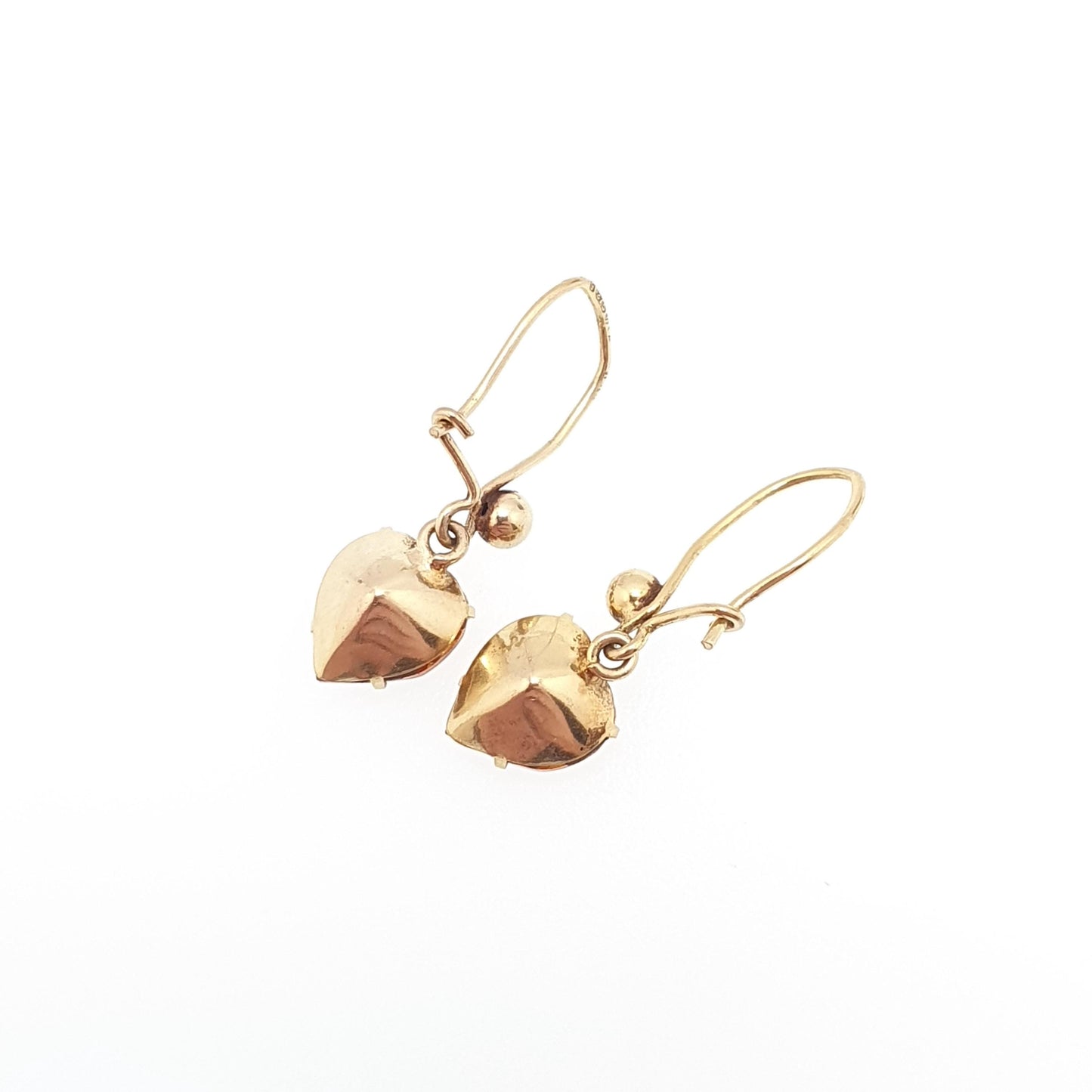 Vintage 9ct Gold Citrine Paste Heart Earrings Hook Drop Dangle  Solid 9k 9kt Orange Glass Hallmark Yellow Womens Jewellery Jewelry