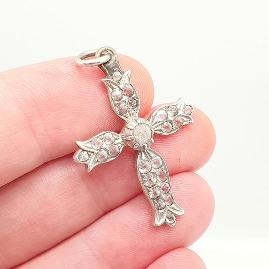 Antique Solid Silver Paste Crucifix Pendant Cross Necklace Jewelry Georgian Revival Christian Catholic Jewellery Jewelry