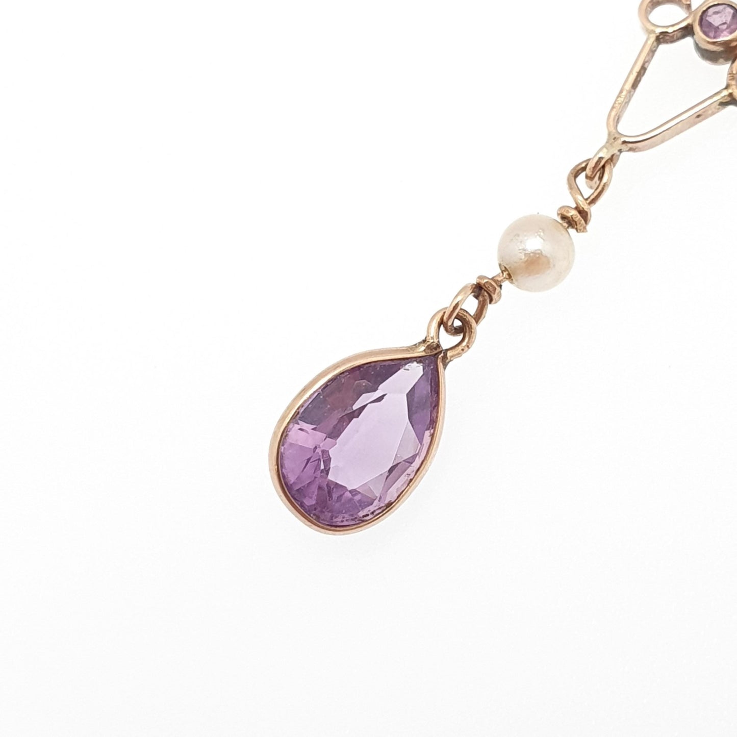 Antique 9ct Gold Amethyst Seed Pearl Pendant Necklace Brooch Edwardian Solid 9k 9kt Openwork Art Nouveau Vintage Jewellery Jewelry