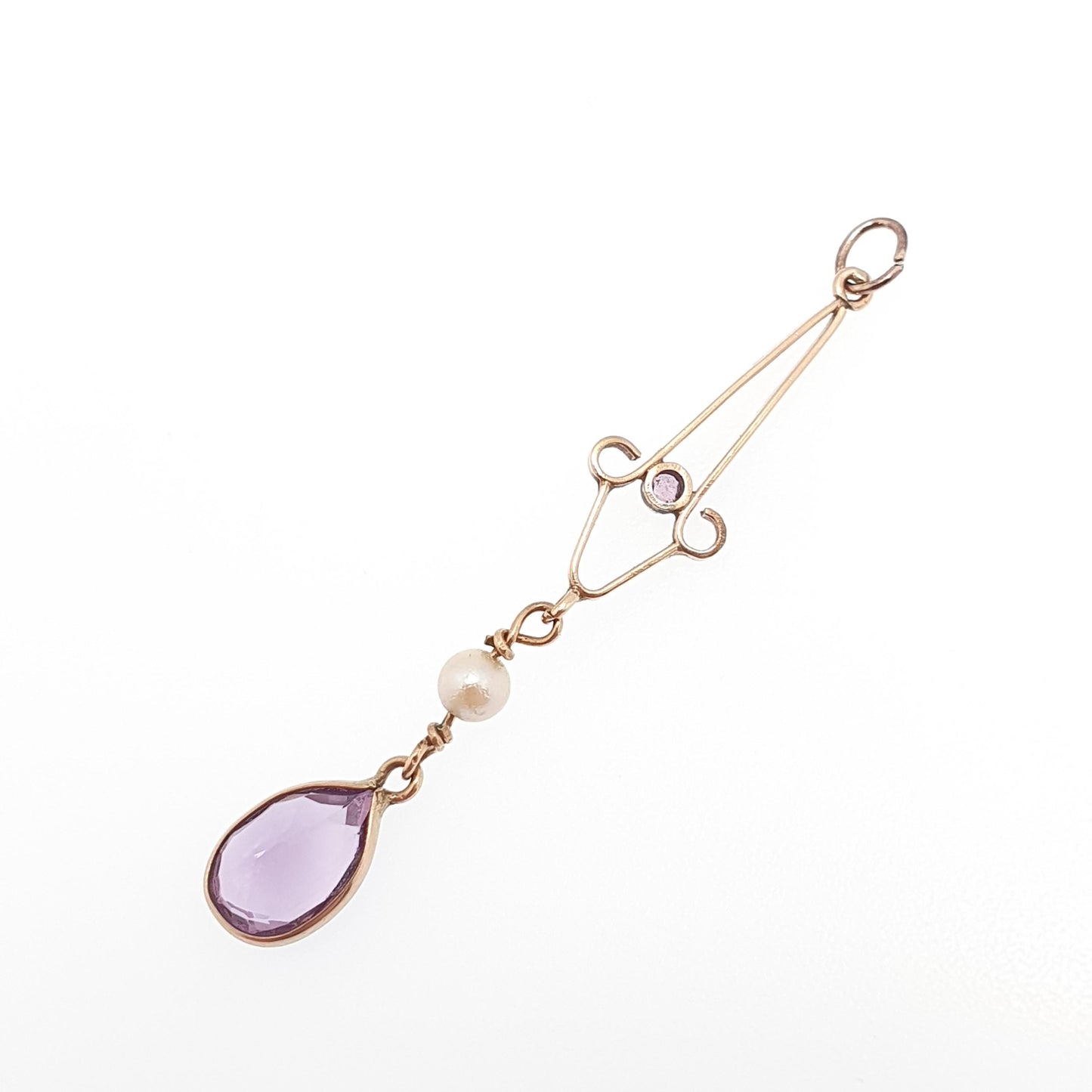 Antique 9ct Gold Amethyst Seed Pearl Pendant Necklace Brooch Edwardian Solid 9k 9kt Openwork Art Nouveau Vintage Jewellery Jewelry