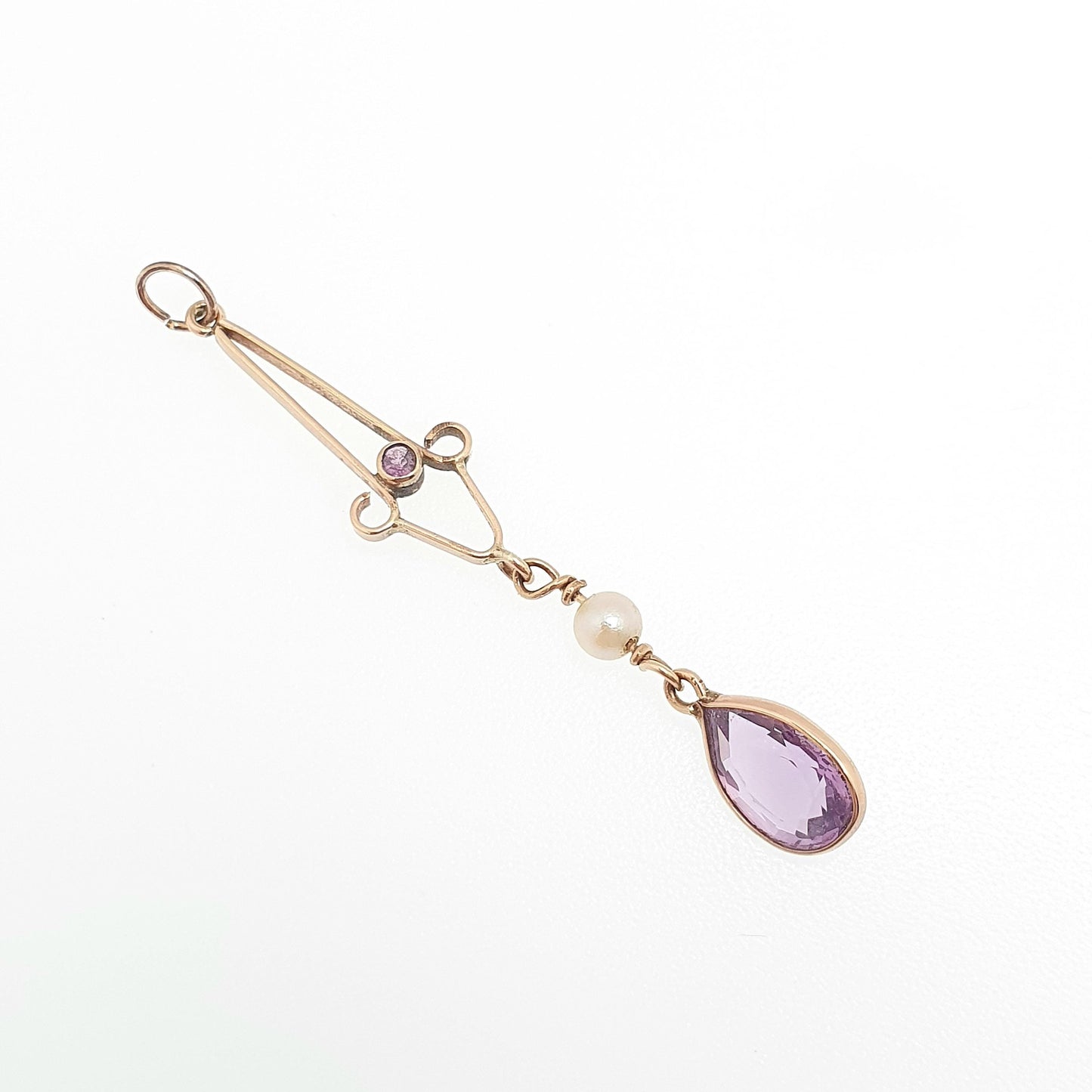 Antique 9ct Gold Amethyst Seed Pearl Pendant Necklace Brooch Edwardian Solid 9k 9kt Openwork Art Nouveau Vintage Jewellery Jewelry