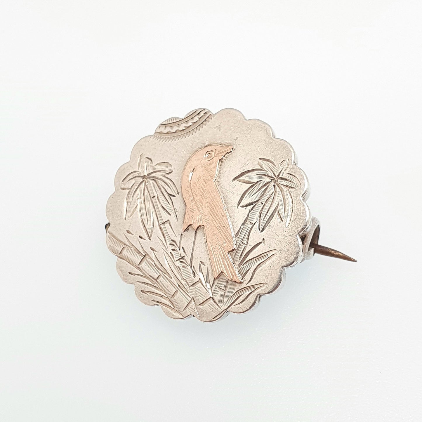 Antique Solid Silver Bird Brooch Mourning Locket Rear Victorian Sweetheart Rose Gold Highlights Vintage Jewelry Jewellery