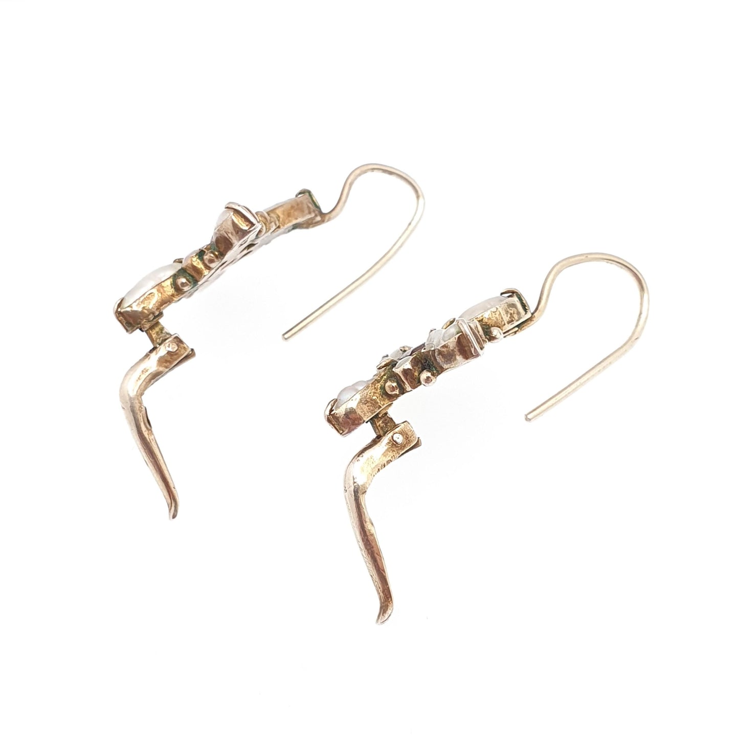 Vintage Sterling Silver Opal Garnet Earrings Austro Hungarian Revival Style Freshwater Pearl Hook Dangle Gold Vermeil Jewellery