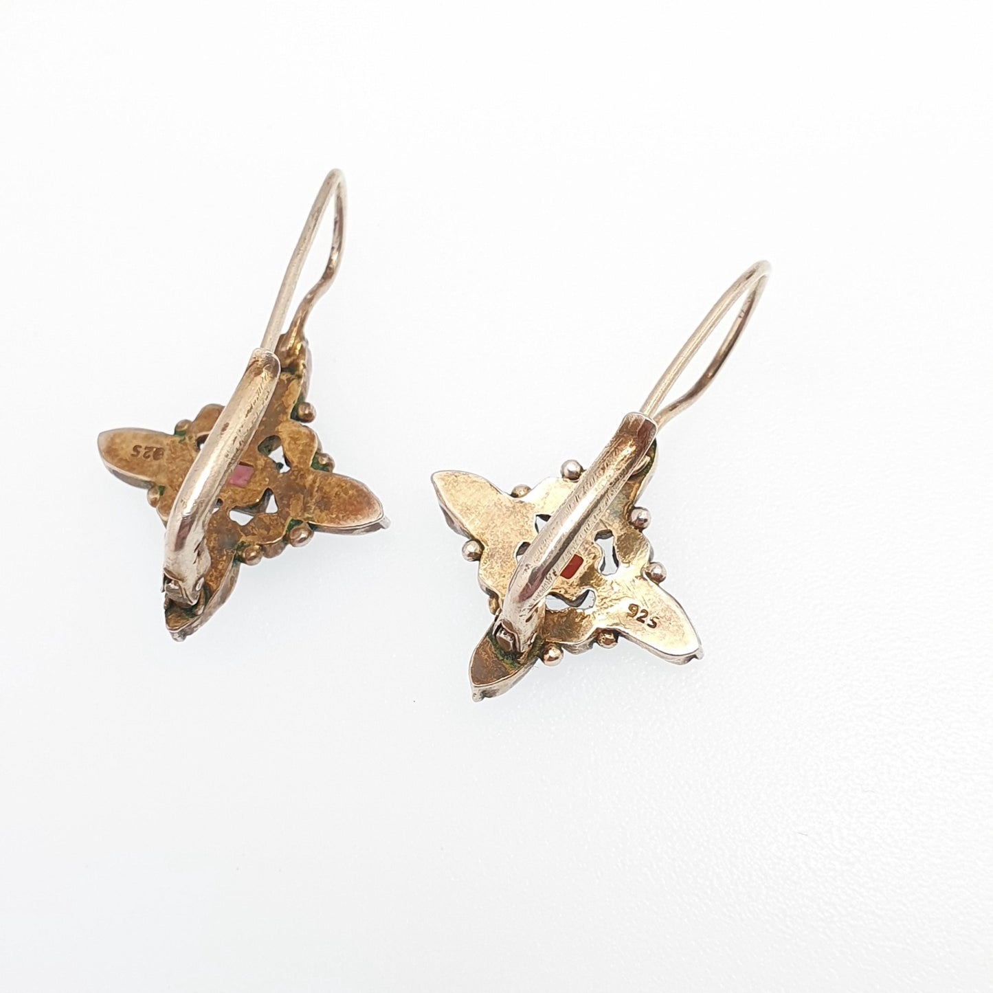 Vintage Sterling Silver Opal Garnet Earrings Austro Hungarian Revival Style Freshwater Pearl Hook Dangle Gold Vermeil Jewellery