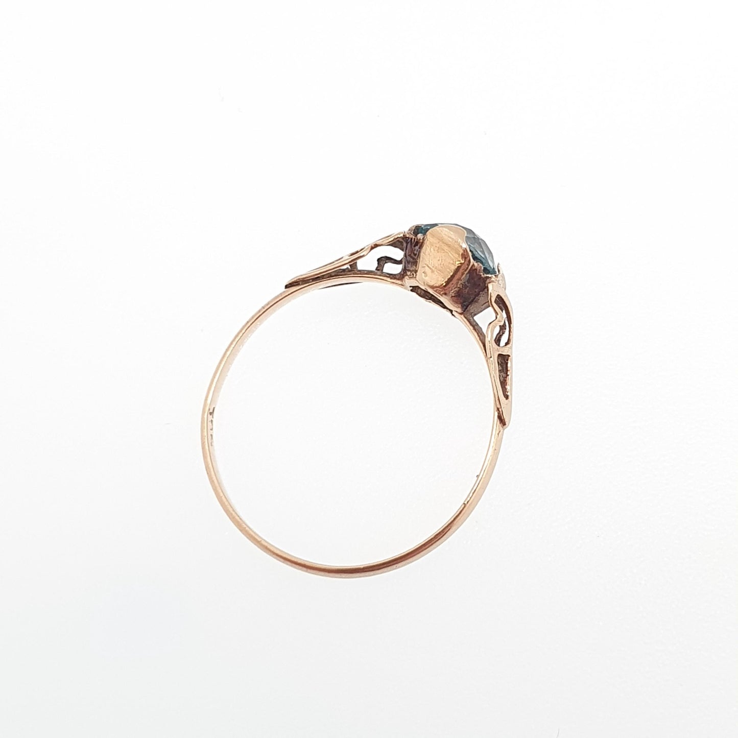 Antique 9ct Gold Blue Topaz Ring Solid 9k 9kt Rose Swiss Solitaire 1920s Vintage Womens Jewelry Jewellery
