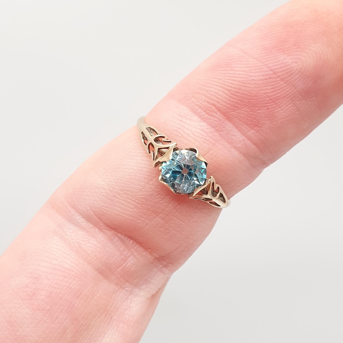 Antique 9ct Gold Blue Topaz Ring Solid 9k 9kt Rose Swiss Solitaire 1920s Vintage Womens Jewelry Jewellery