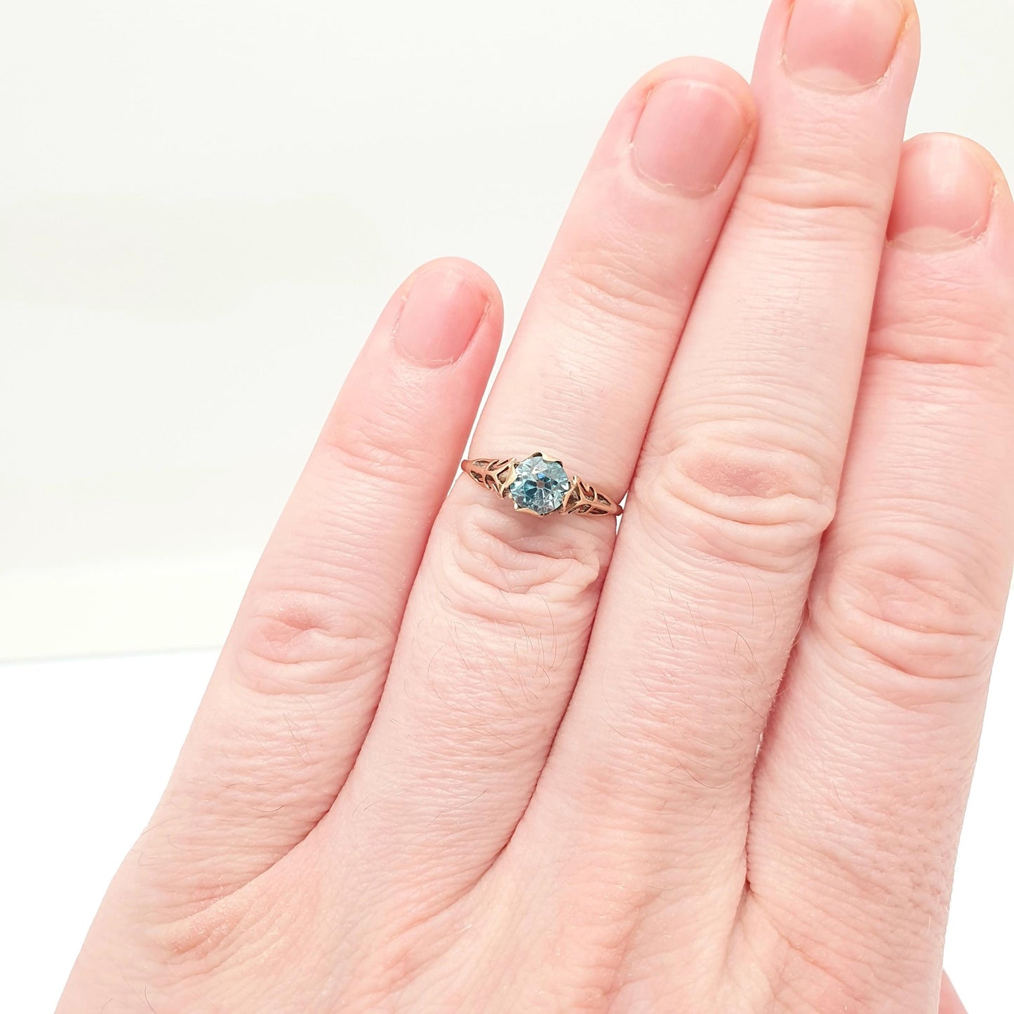 Antique 9ct Gold Blue Topaz Ring Solid 9k 9kt Rose Swiss Solitaire 1920s Vintage Womens Jewelry Jewellery