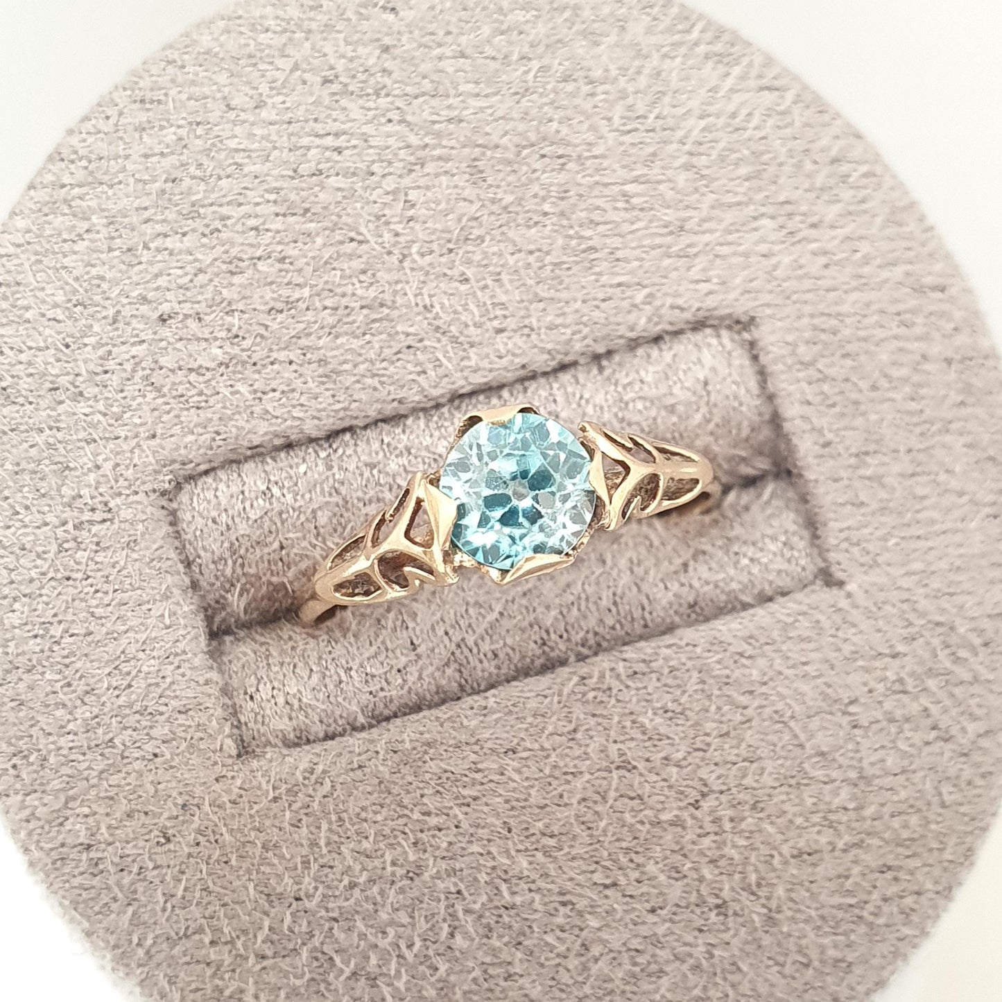 Antique 9ct Gold Blue Topaz Ring Solid 9k 9kt Rose Swiss Solitaire 1920s Vintage Womens Jewelry Jewellery