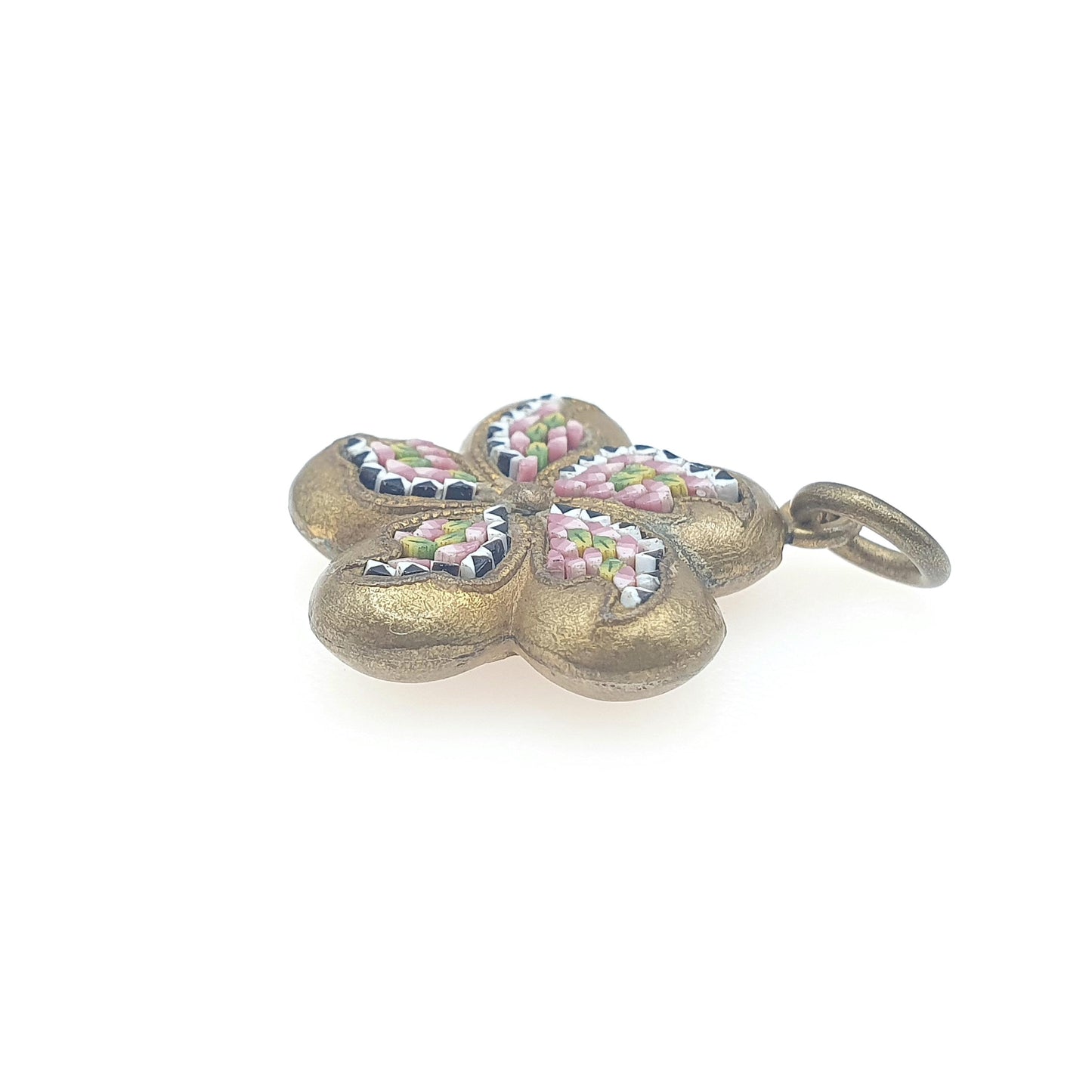 Antique Victorian Micromosaic Pendant Flower Swirl Star Spiral Micro Mosaic Tiles Gold Tone Base Metal Womens Jewelry Jewellery
