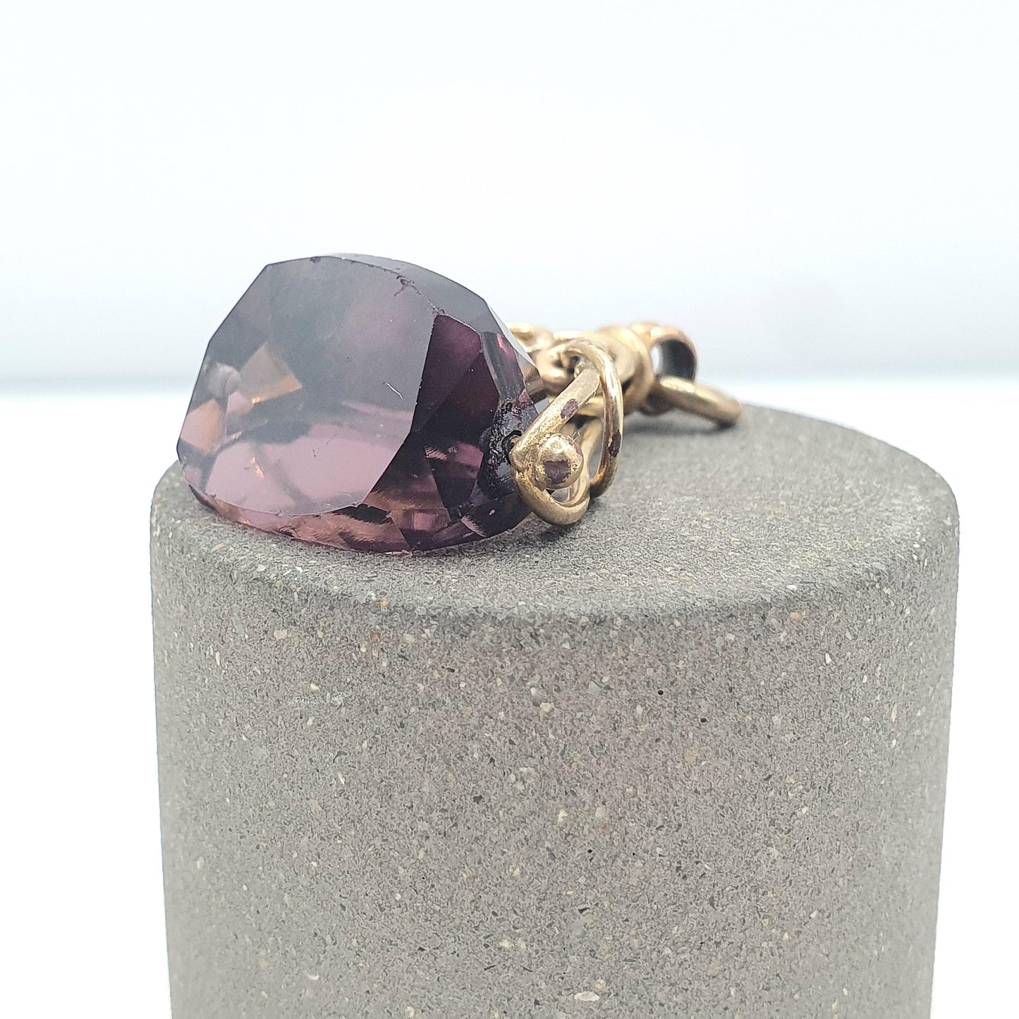 Antique Victorian Rolled Gold Amethyst Paste Spinner Fob Pendant Gold Filled Purple Glass Vintage Mens Womens Jewellery Jewelry Charm