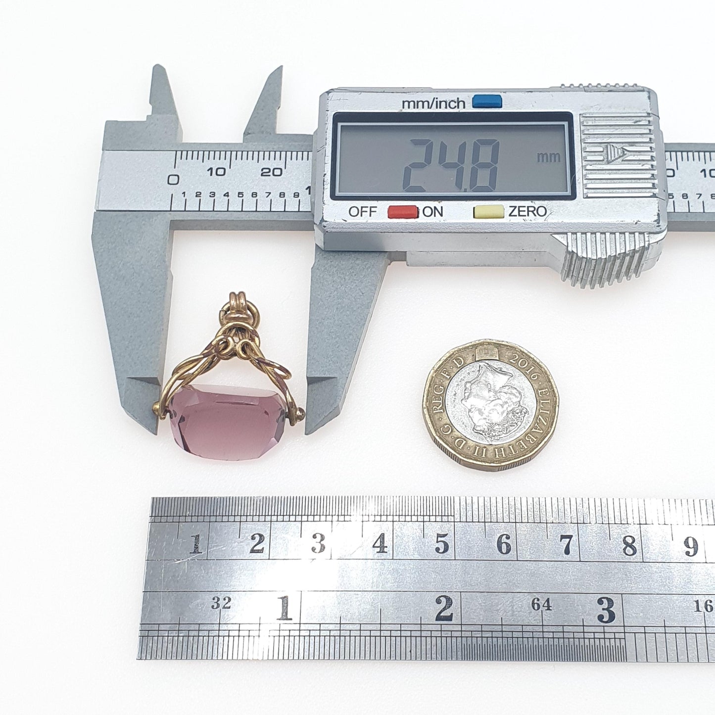 Antique Victorian Rolled Gold Amethyst Paste Spinner Fob Pendant Gold Filled Purple Glass Vintage Mens Womens Jewellery Jewelry Charm