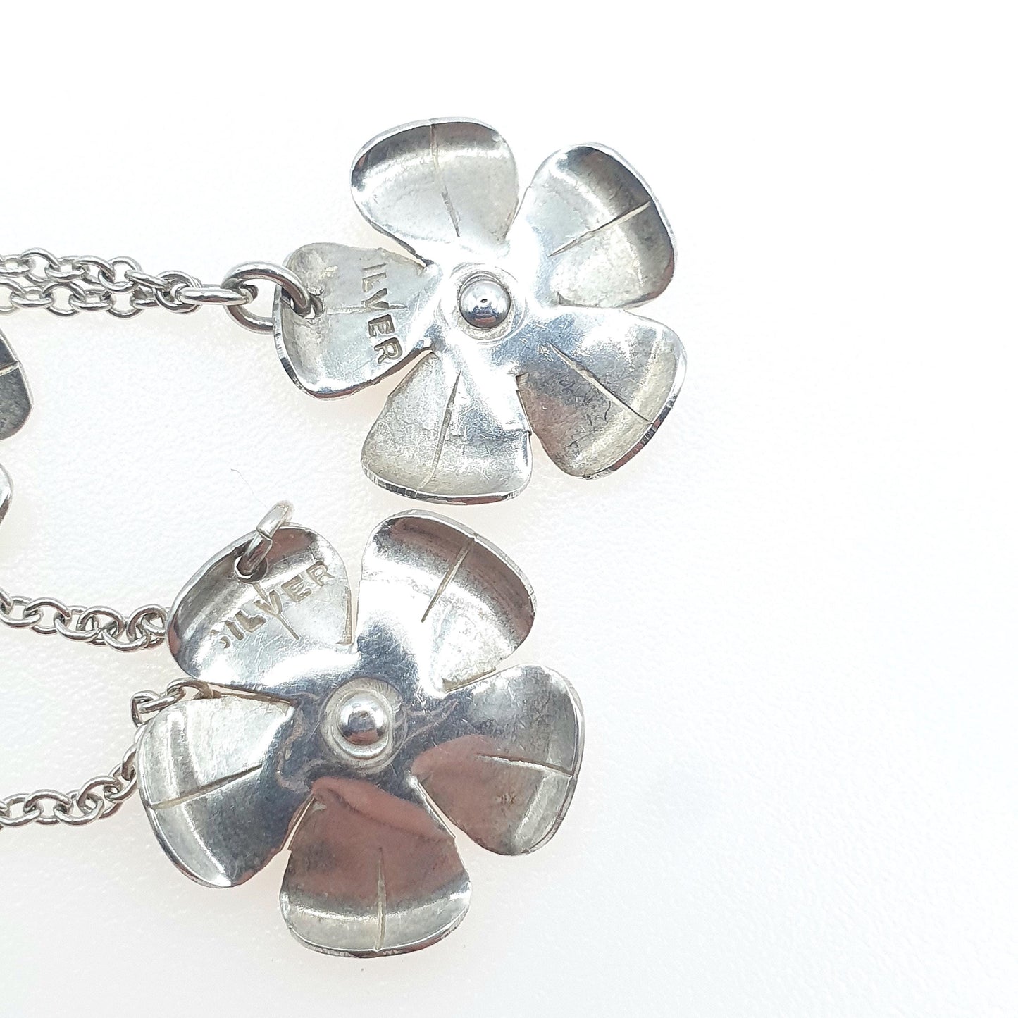 Antique Solid Silver Flower Necklace Art Deco Scandinavian Style Floral Pendants Chain Sweet 42cm 7.36g Dainty Womens Jewelry Jewellery