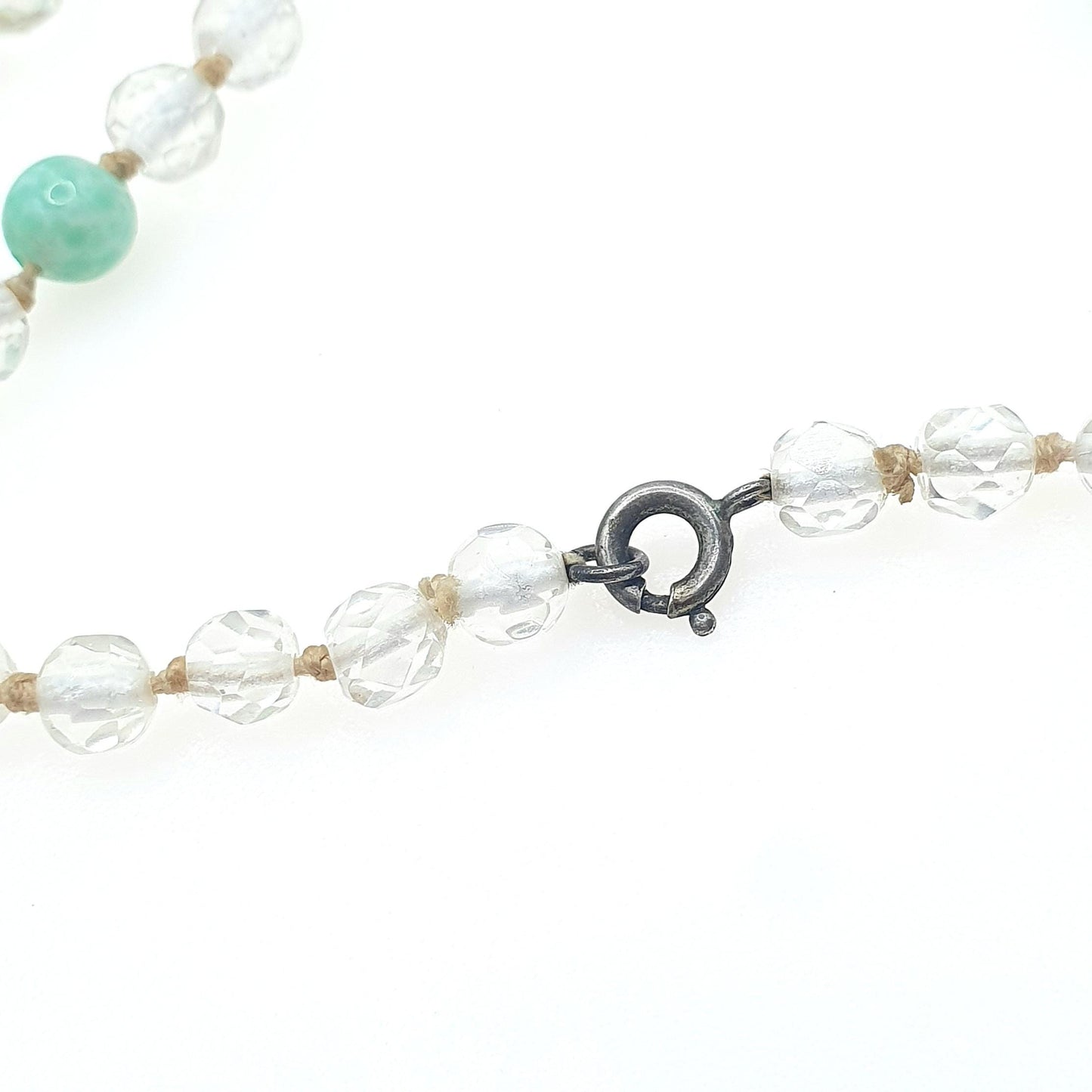 RESERVED/SOLD DON Antique Art Deco Peking Jade Glass Bead Necklace Cut Clear 125g Crystal Glass Very Long Faceted & Round Beads