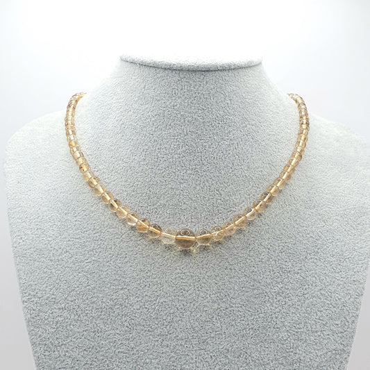 Antique Citrine Bead Necklace Art Deco Genuine Orange Quartz Gemstones Graduating Round Beads Vintage Womens Jewelry Jewellery