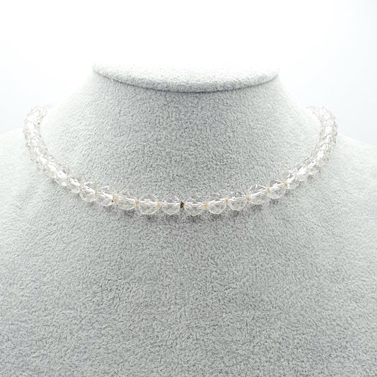 Antique Rock Crystal Bead Necklace Art Deco Sterling Silver Clasp Genuine White Quartz Gemstones 25.15g Faceted Beads Jewelry Jewellery