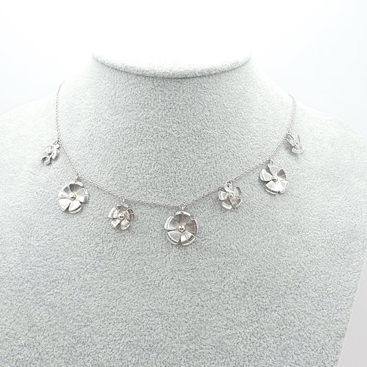 Antique Solid Silver Flower Necklace Art Deco Scandinavian Style Floral Pendants Chain Sweet 42cm 7.36g Dainty Womens Jewelry Jewellery
