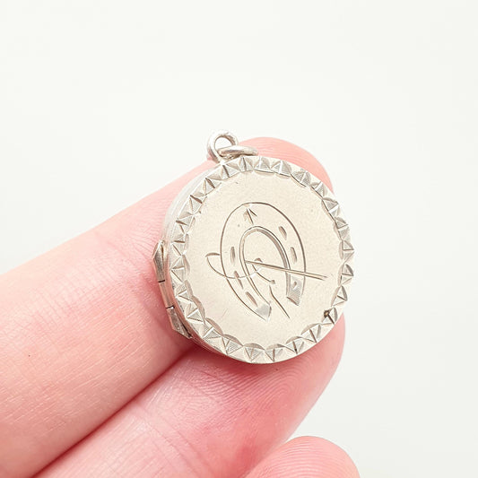 Antique Sterling Silver Horseshoe Locket Victorian Necklace Riding Crop Cane Pendant 1906 Hallmarked Edwardian Horse Vintage Pendant