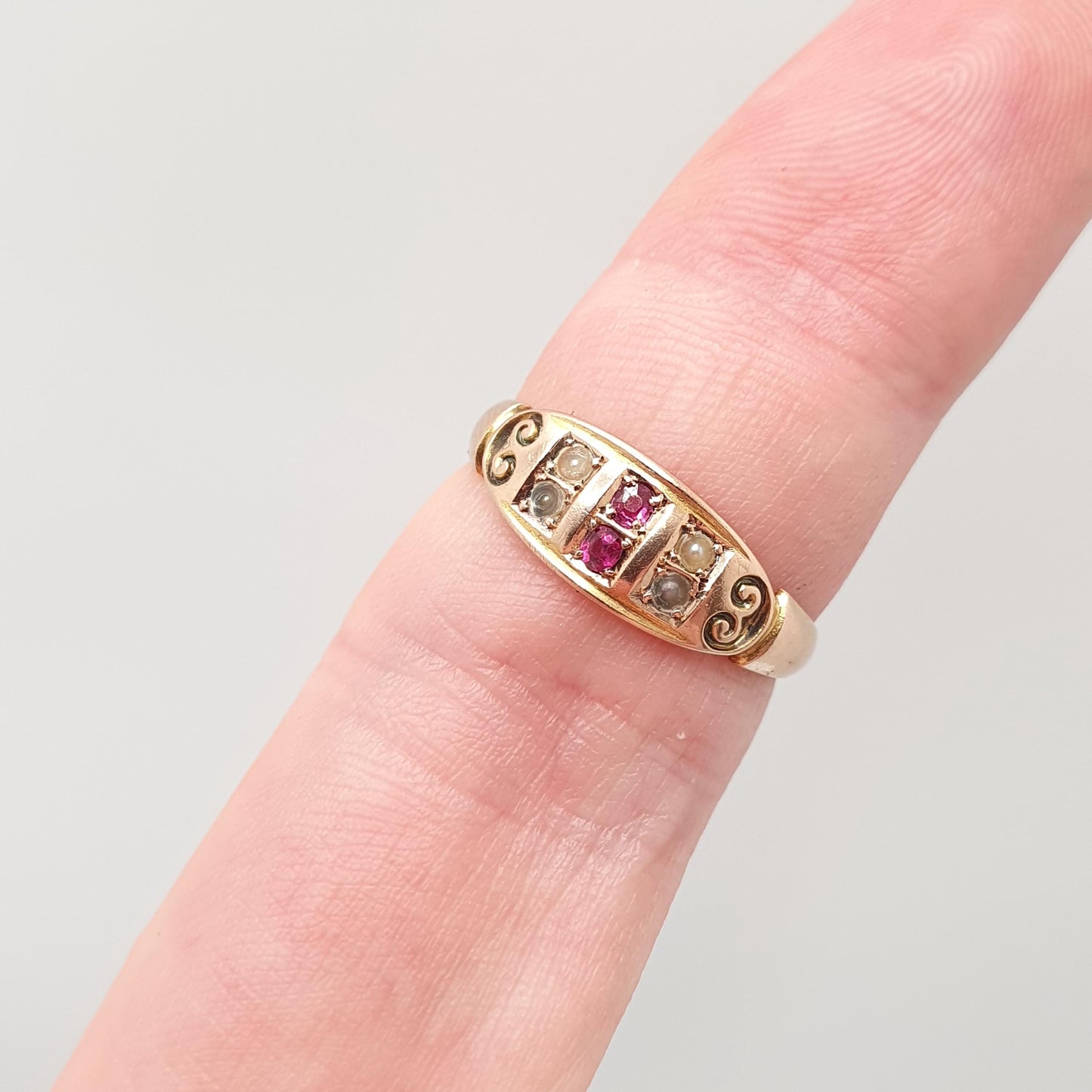 Antique 15ct Rose Gold Ruby Ring Victorian Seed Pearl 1901 Hallmark Solid 625 15 Carat Edwardian Vintage Jewelry Jewellery