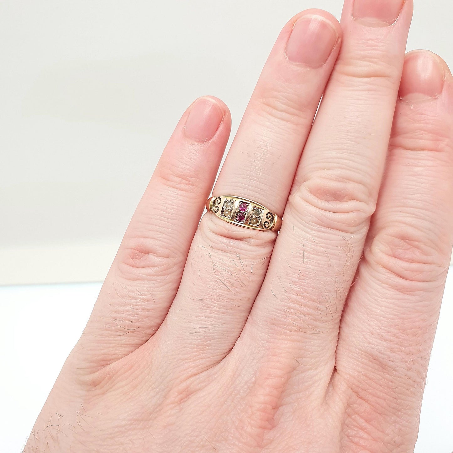 Antique 15ct Rose Gold Ruby Ring Victorian Seed Pearl 1901 Hallmark Solid 625 15 Carat Edwardian Vintage Jewelry Jewellery